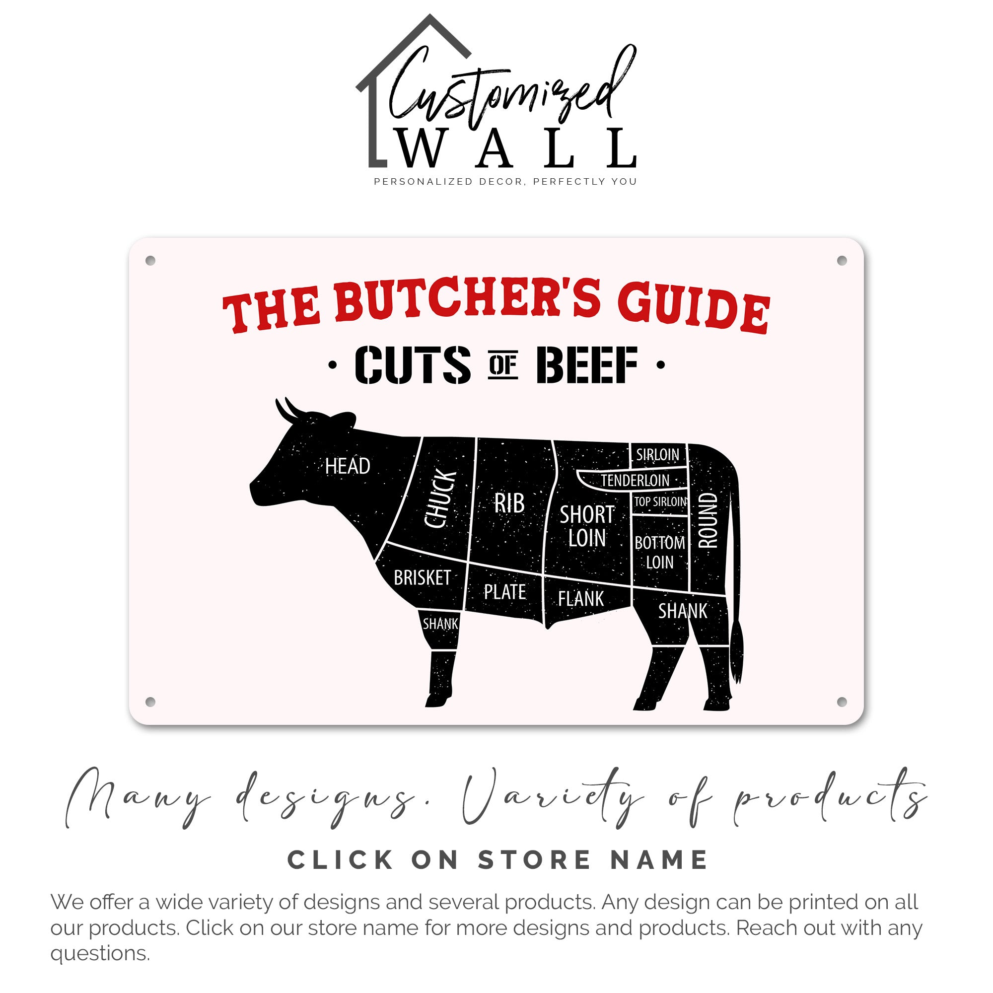 Personalized Metal Butcher's Guide Sign - Rustic Cuts of Beef Chart for Kitchen & BBQ Lovers - Image 7