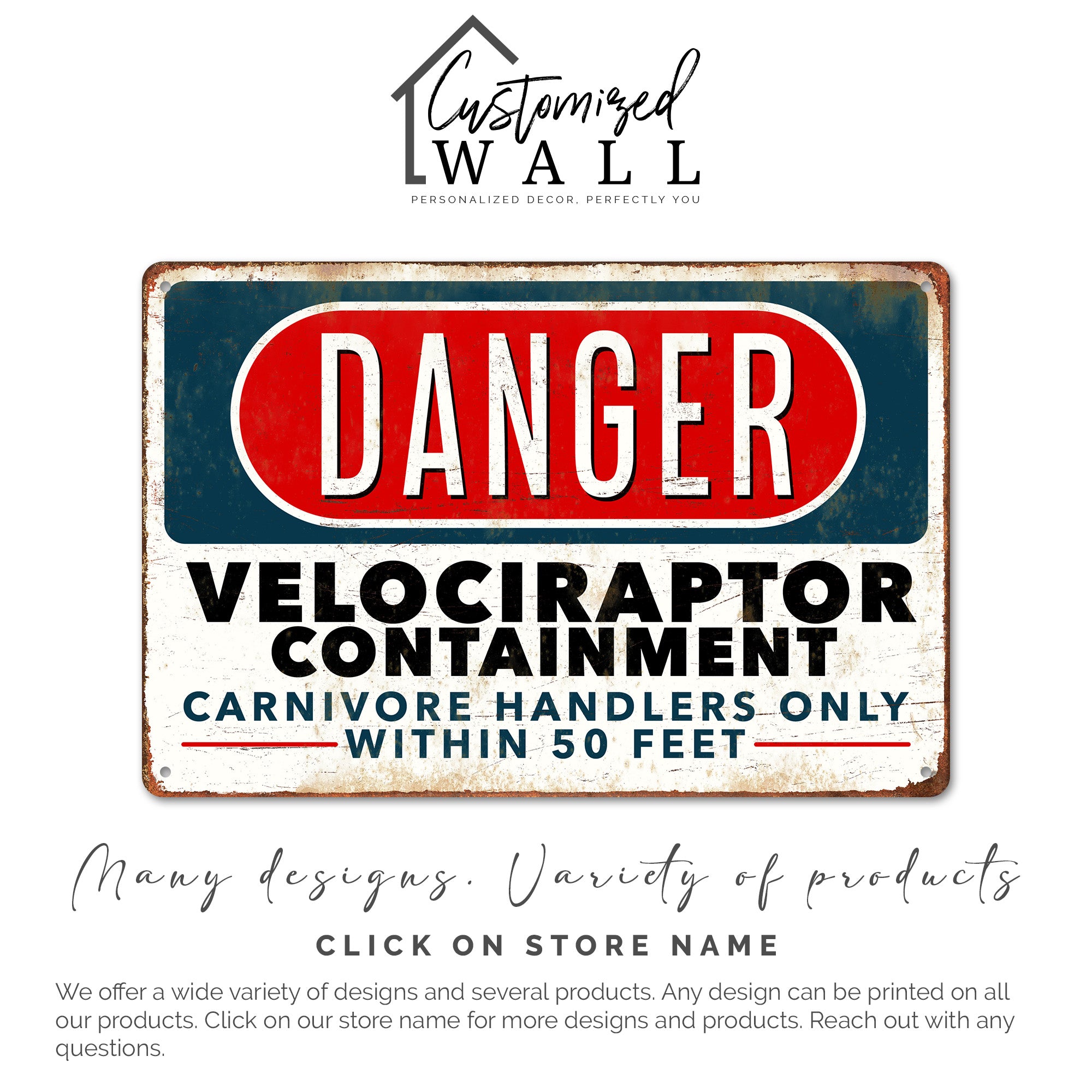 Personalized "Danger: Velociraptor Containment" Metal Sign – Unique Handmade Decor for Dinosaur Enthusiasts - Image 6