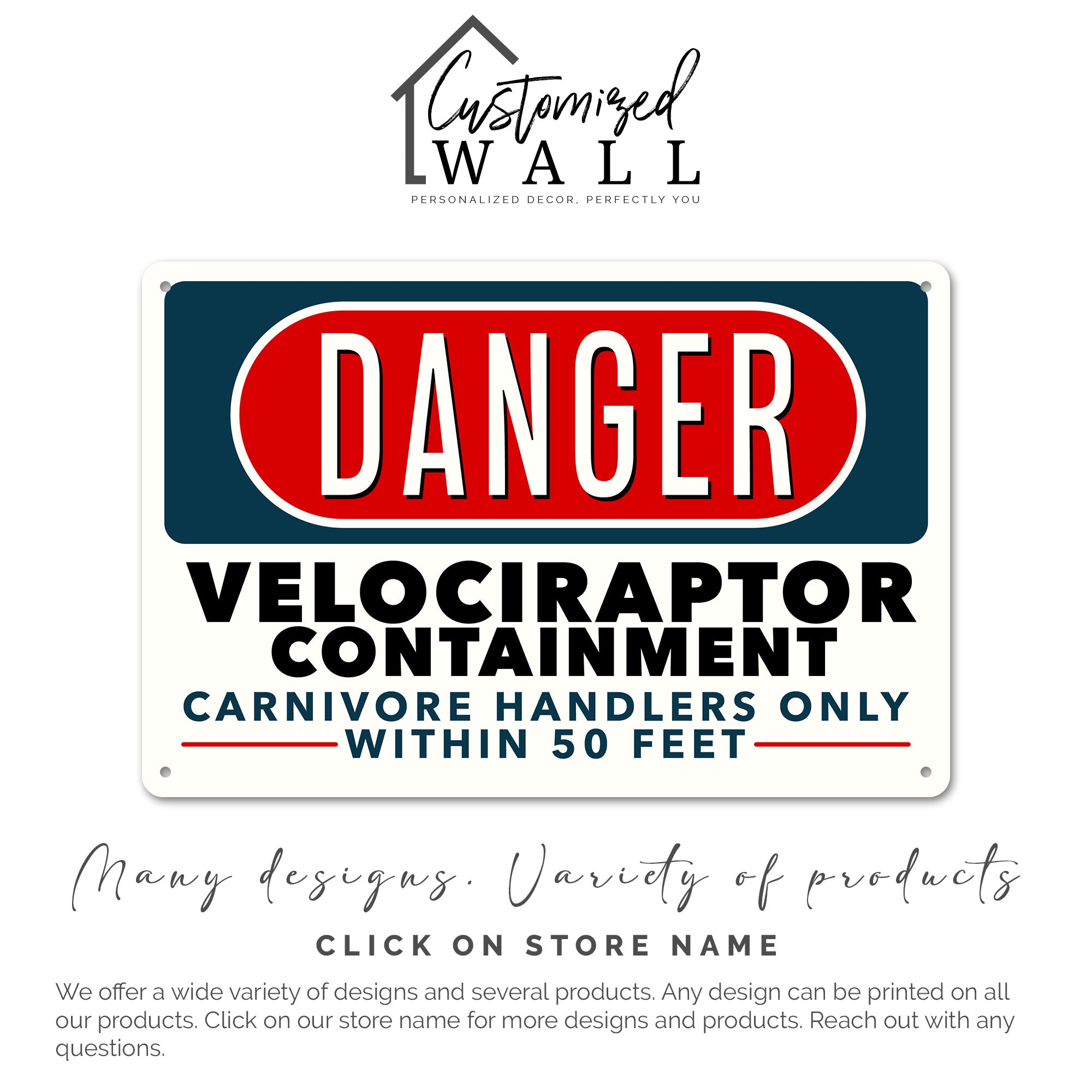 Personalized "Danger: Velociraptor Containment" Metal Sign – Unique Handmade Decor for Dinosaur Enthusiasts - Image 7