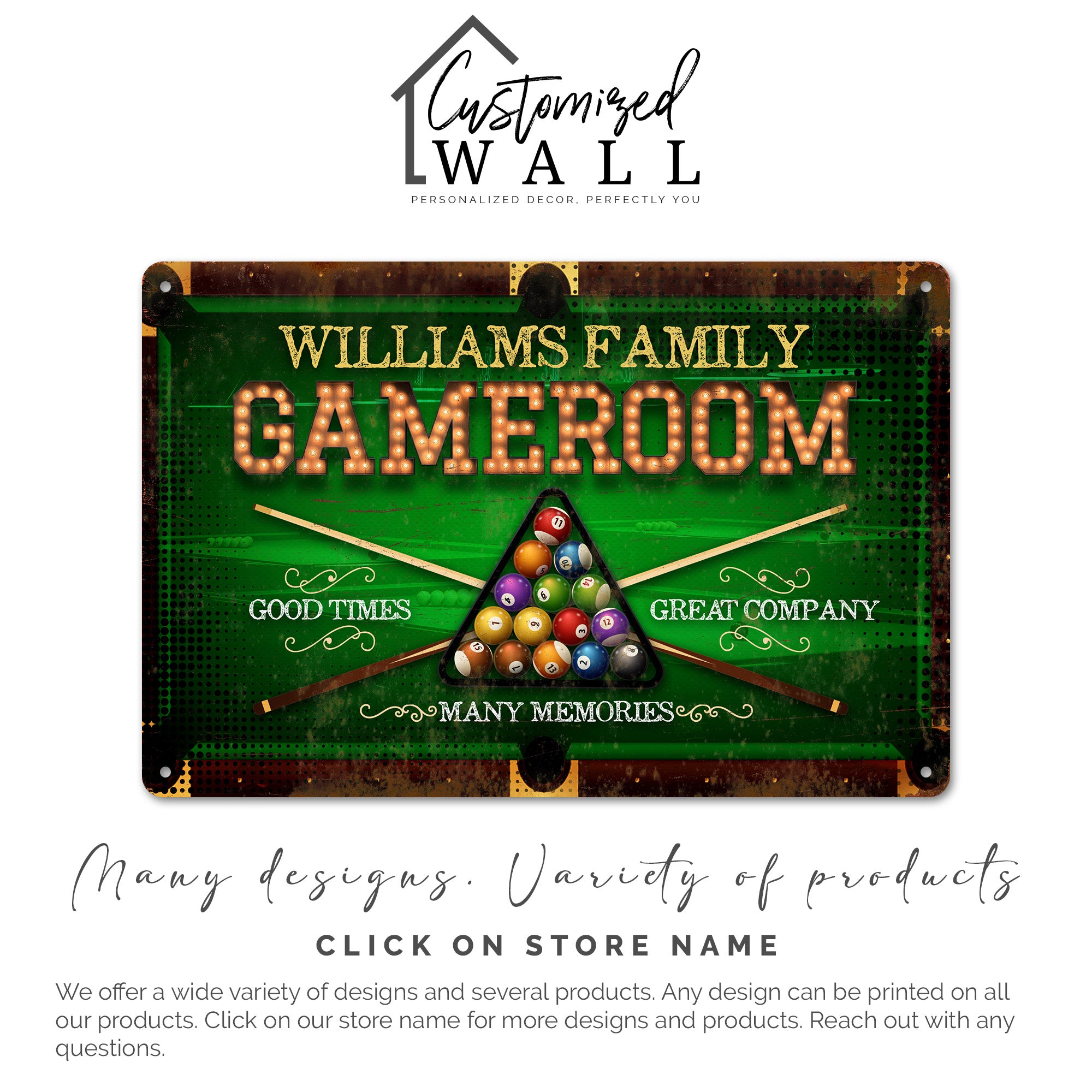 Personalized Family Game Room Sign - Premium Metal Wall Decor with Pool Table Theme - Perfect Gift for Family Gatherings - Image 4