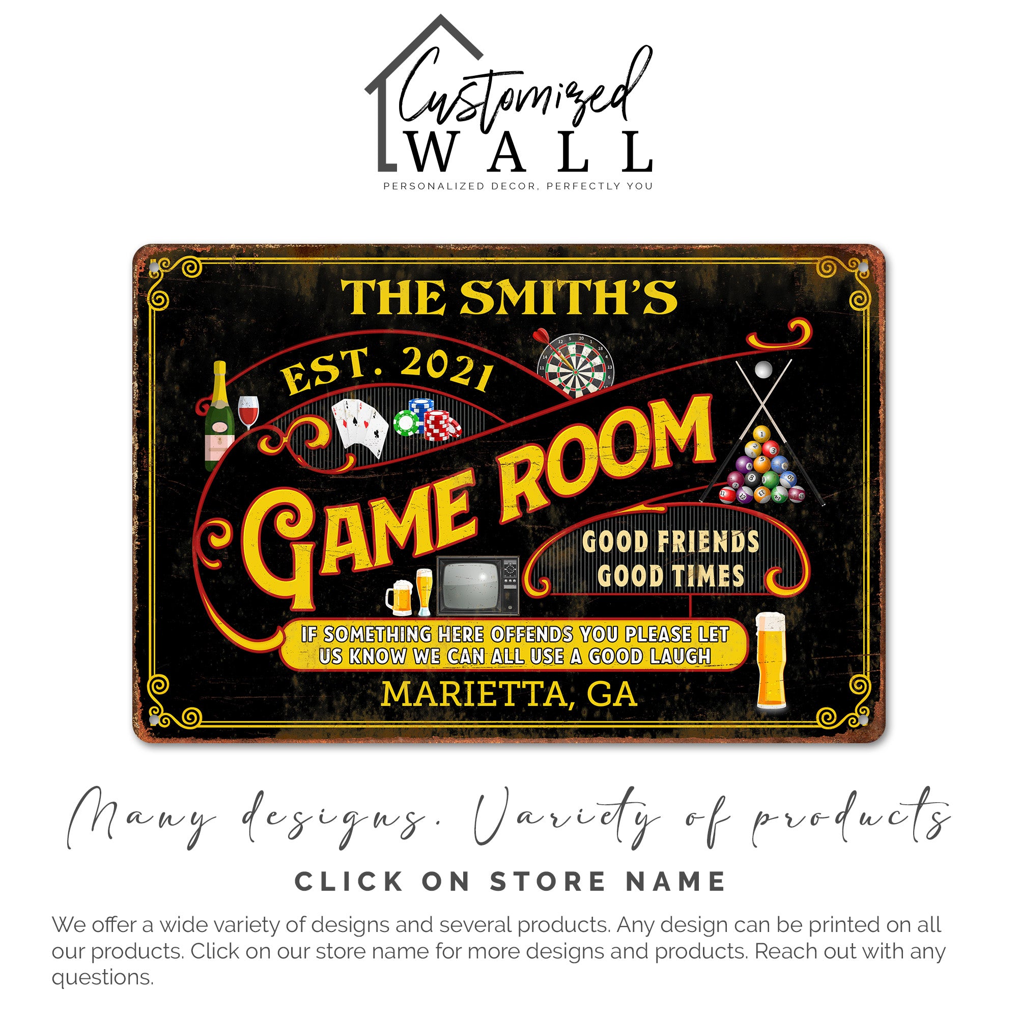 Customizable Game Room Metal Sign - Personalized Family Name Decor for Mancave or Entertainment Space - Image 6