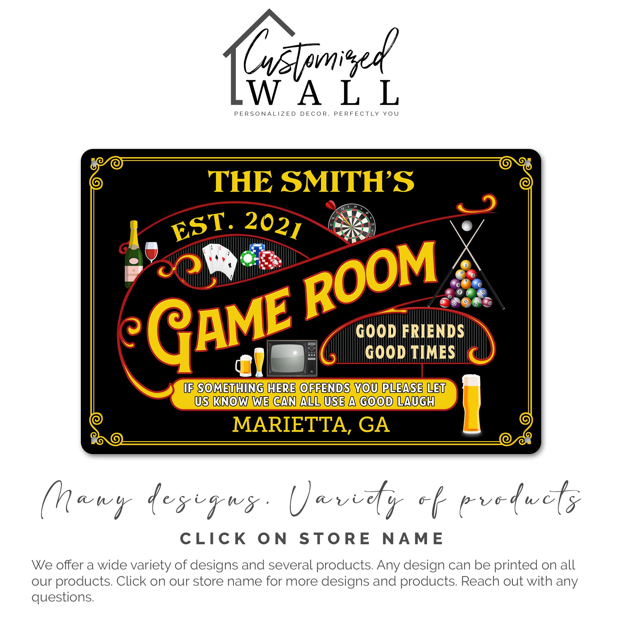 Customizable Game Room Metal Sign - Personalized Family Name Decor for Mancave or Entertainment Space - Image 7