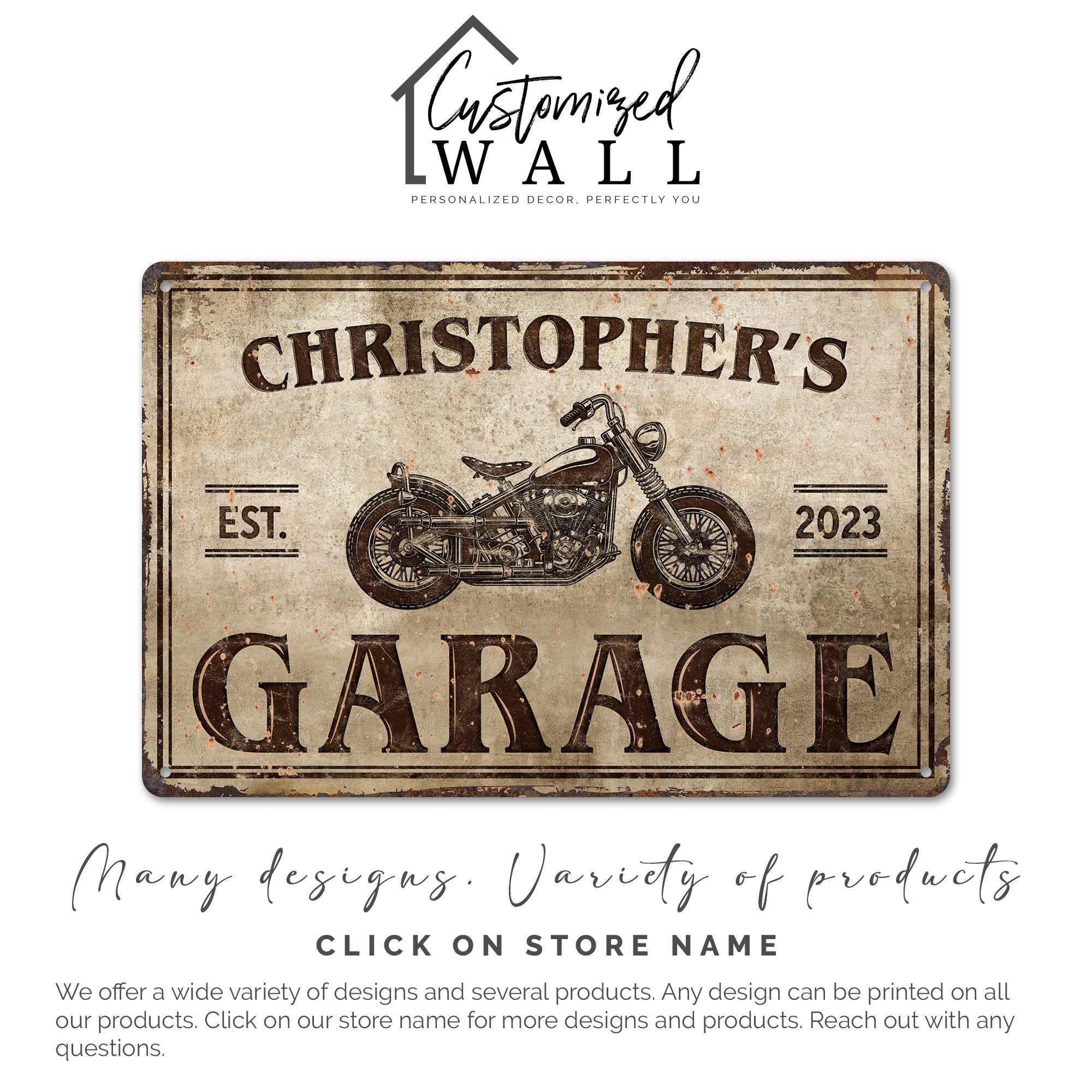 Personalized Vintage Metal Garage Sign with Motorcycle Design, Custom Name & Year, Perfect for Enthusiasts - Image 4