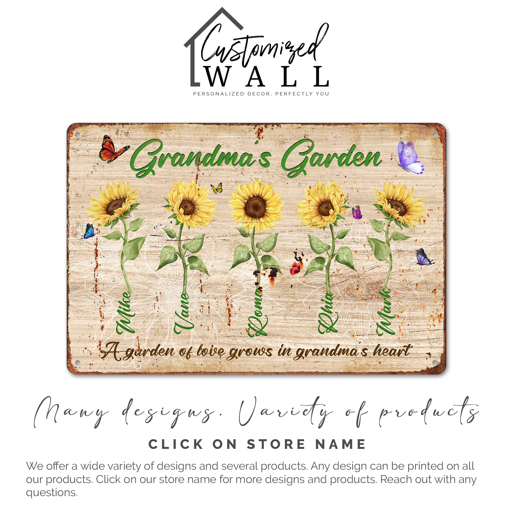 Personalized Grandma’s Garden Metal Sign - Custom Sunflowers Wall Art for Grandma's Gift - Durable, Handcrafted Décor - Image 6