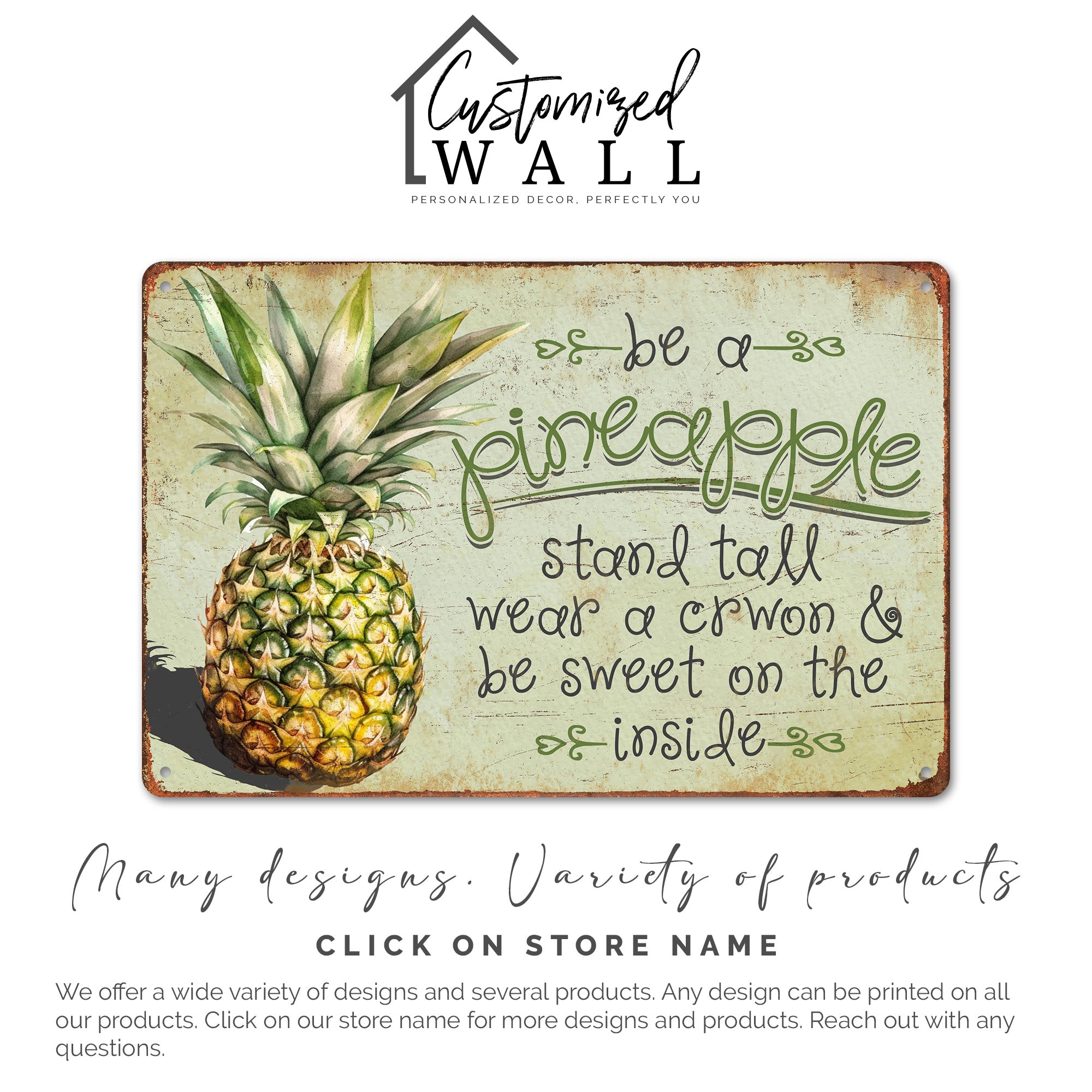 Personalized Pineapple Metal Sign - Rustic Wall Art for Home Decor & Unique Gift for Friends - Image 6