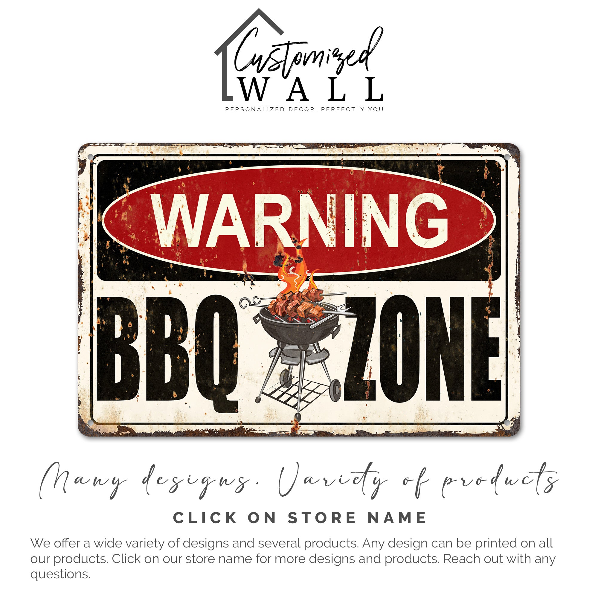 Personalized "Warning BBQ Zone" Metal Sign for Outdoor Grilling Enthusiasts - Customizable Rustic Décor Perfect for Backyard BBQ Lovers - Image 4