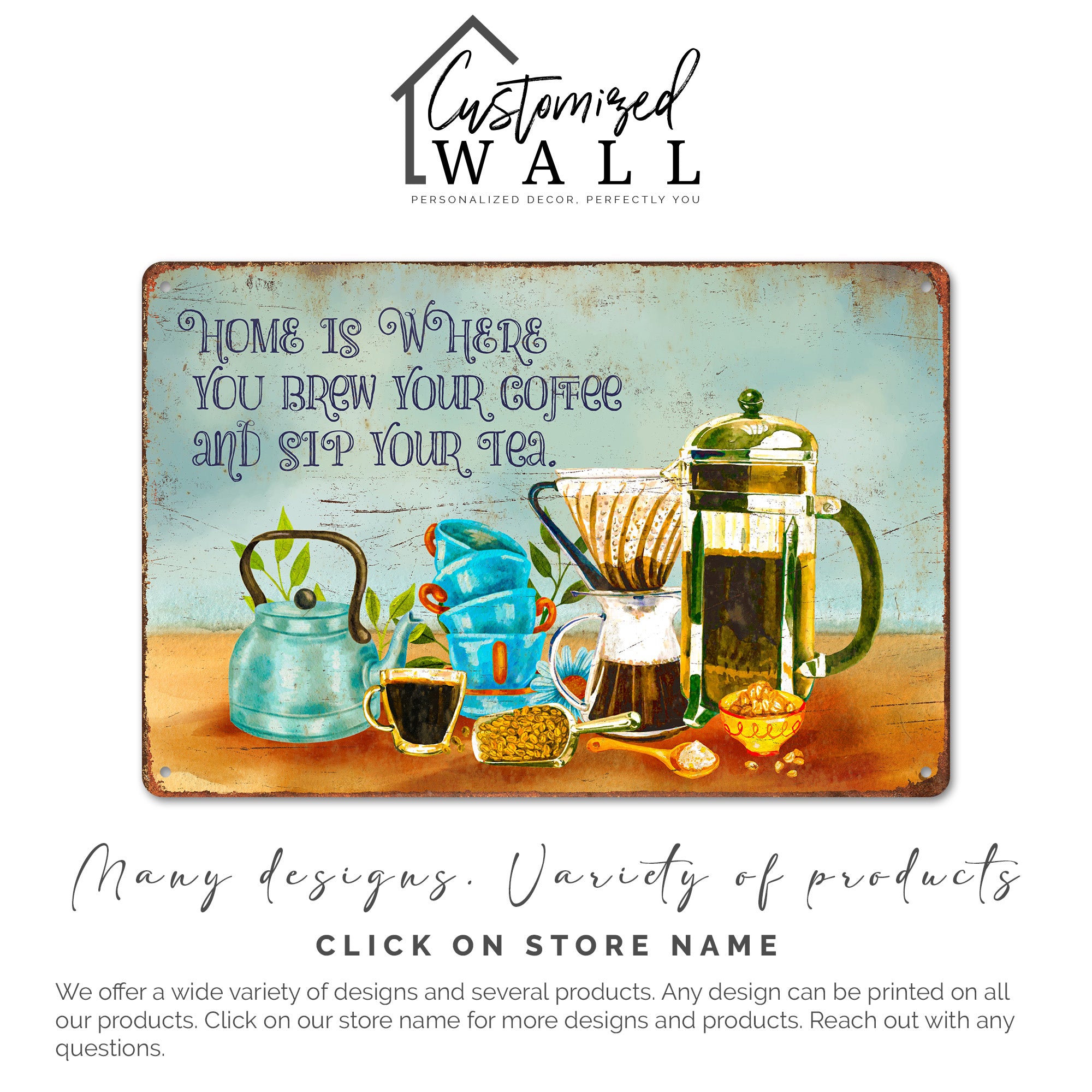Personalized Handmade Coffee and Tea Lover's Metal Sign - Rustic Kitchen Decor with Customizable Options for Unique Gift-Giving - Image 6