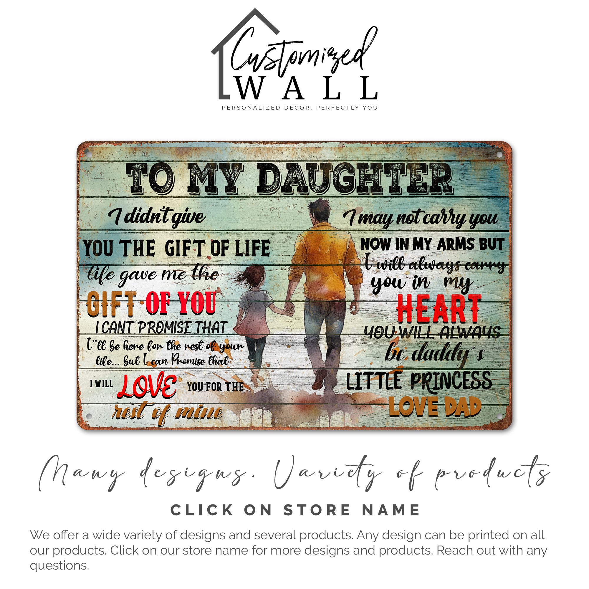Personalized "To My Daughter" Metal Sign - Heartfelt Gift with Artistic Design for Dads to Celebrate Their Little Princess - Image 6