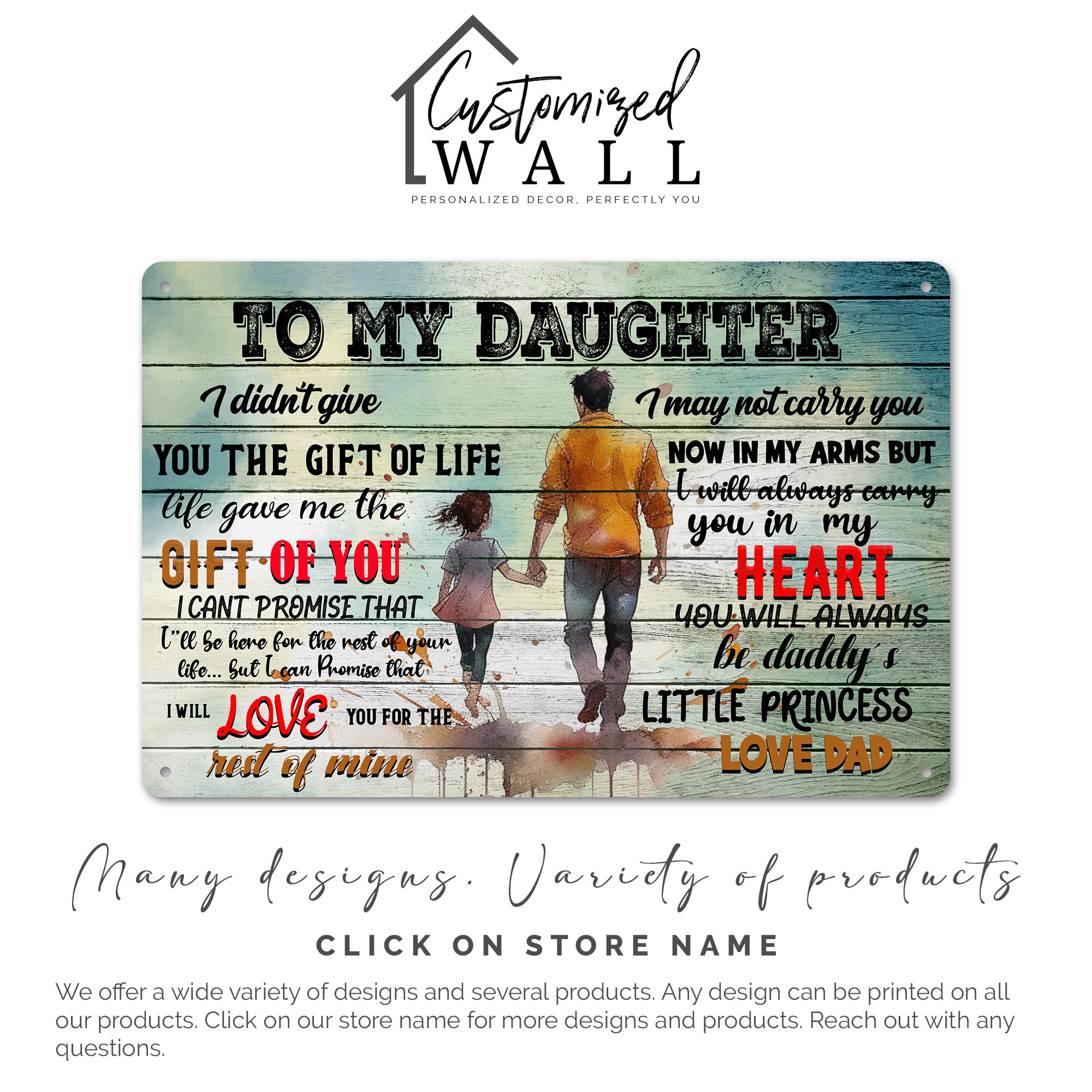 Personalized "To My Daughter" Metal Sign - Heartfelt Gift with Artistic Design for Dads to Celebrate Their Little Princess - Image 7