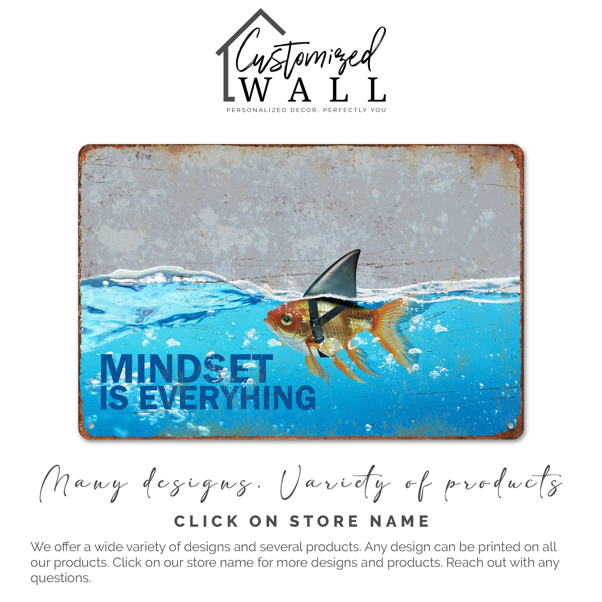 Personalized Metal Sign Decor – Inspirational Fish with Shark Fin Design – Perfect Motivational Gift for Home, Office, or Workshop - Image 6