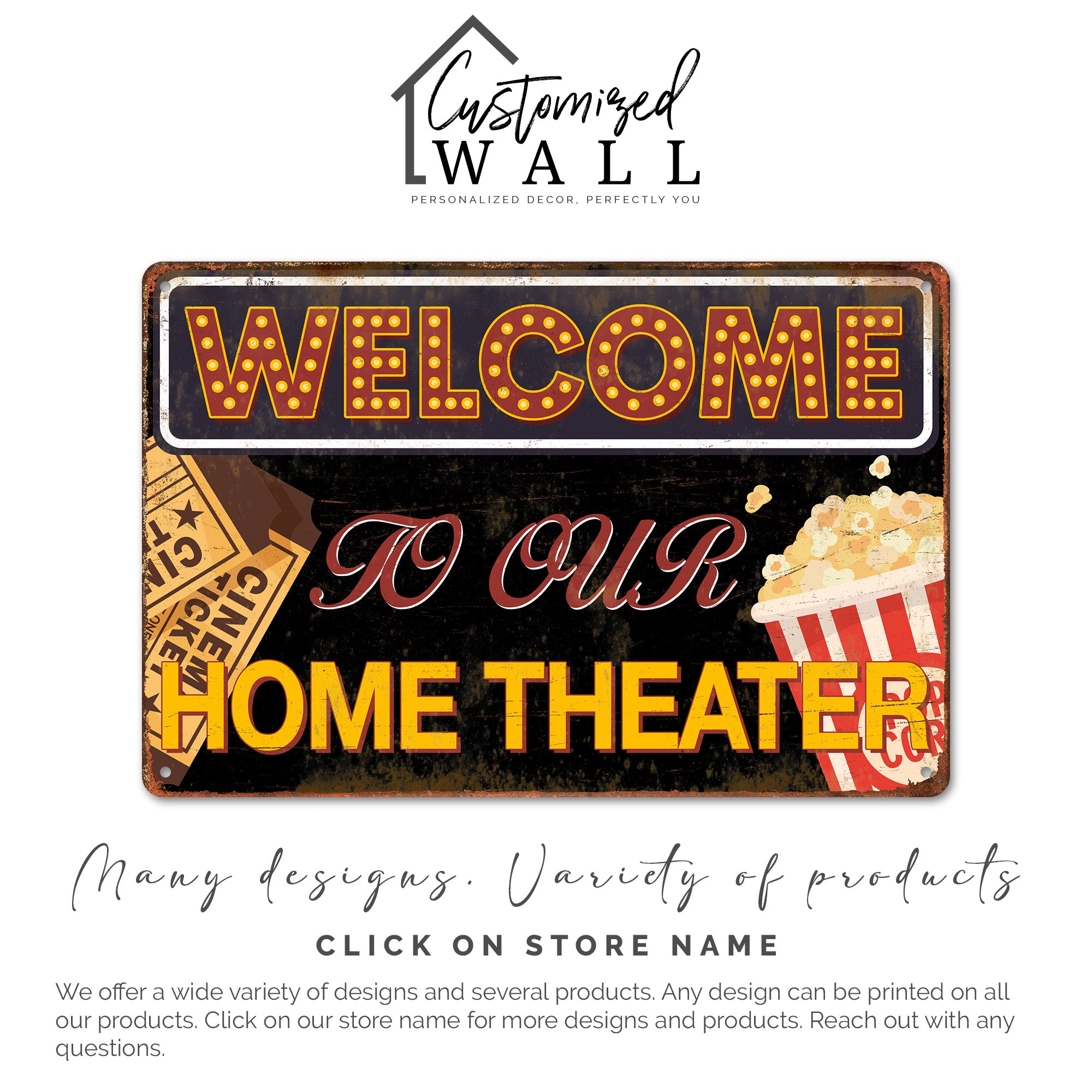 Personalized Retro Metal Home Theater Sign - Custom Welcome Wall Décor for Movie Lovers - Image 6