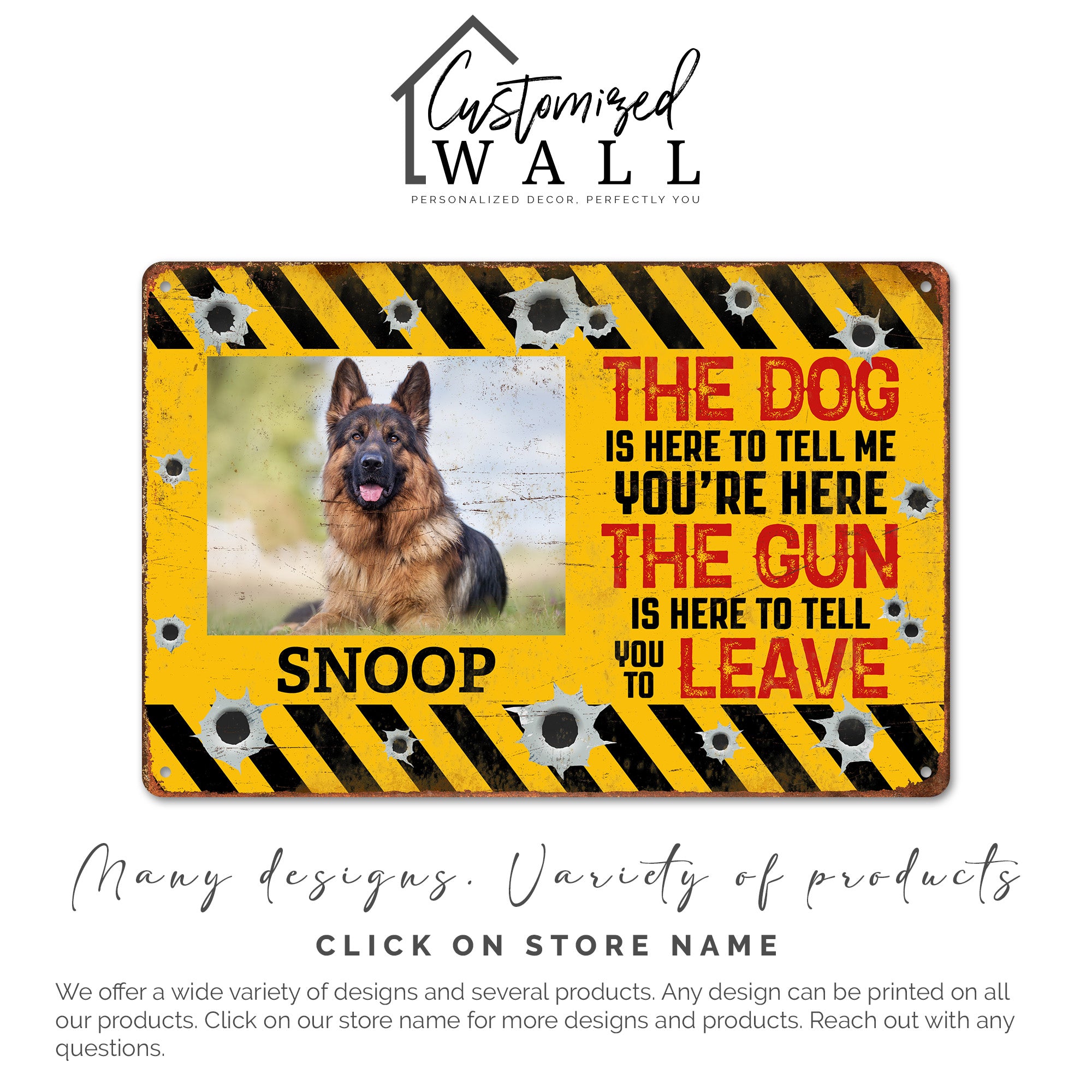 Personalized Dog and Gun Warning Metal Sign – Customizable with Your Pet's Name – Perfect Gift for Pet Owners and Security Enthusiasts - Image 4