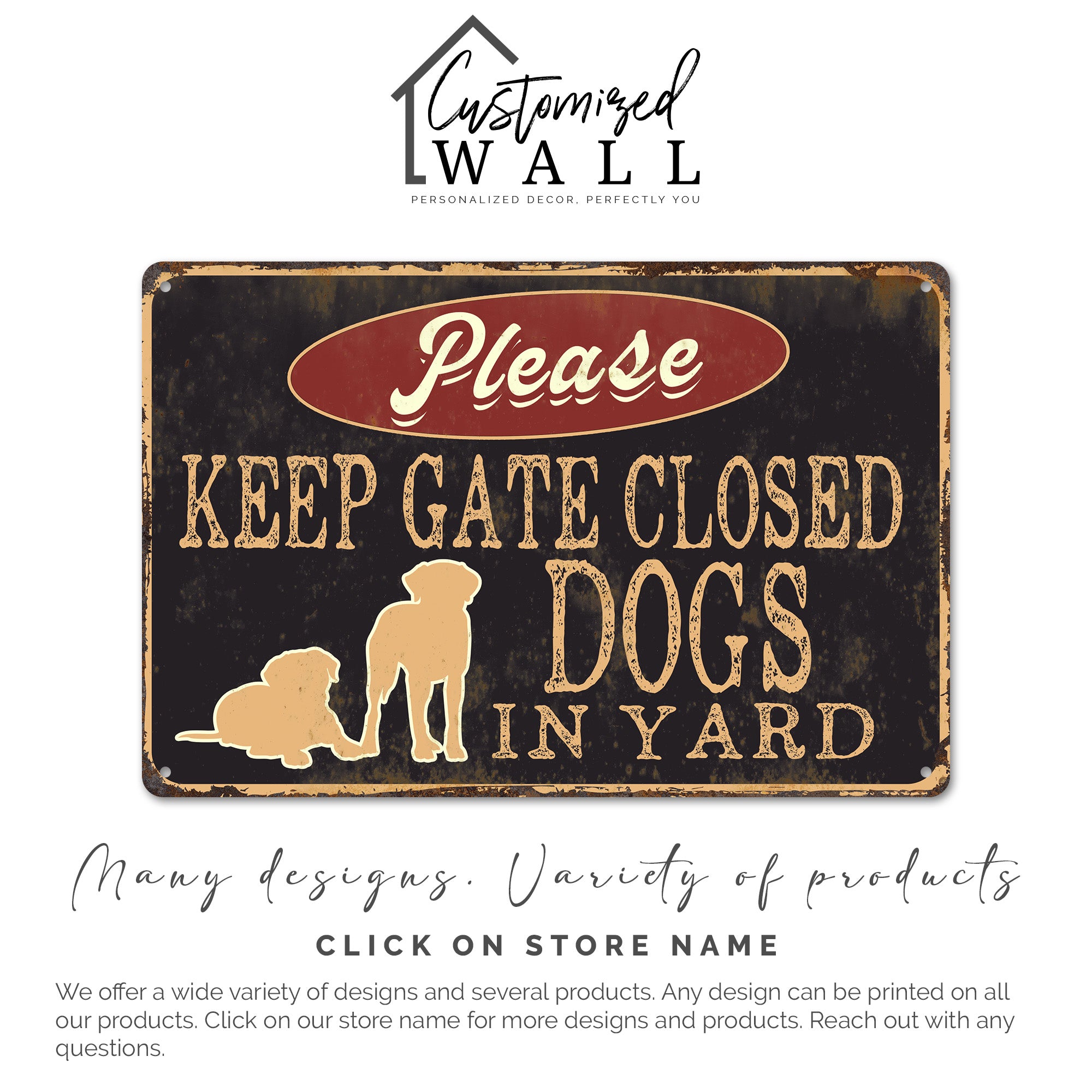 Personalized Rustic Metal Sign - "Please Keep Gate Closed" with Dog Silhouettes - Custom Yard Decor for Pet Lovers - Image 4