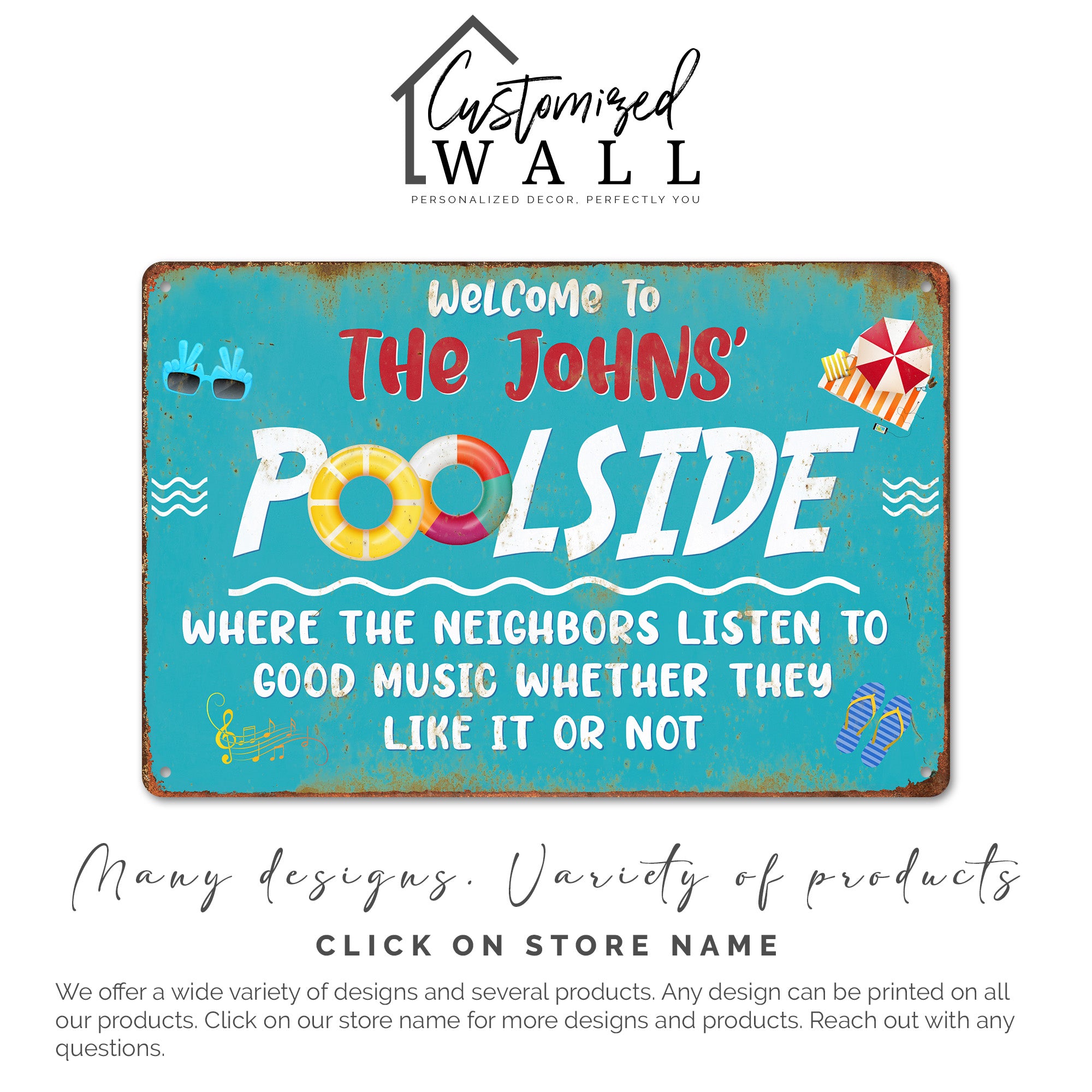 Personalized Poolside Metal Sign – Custom Family Name Plaque for Outdoor Fun & Music Lovers - Image 6