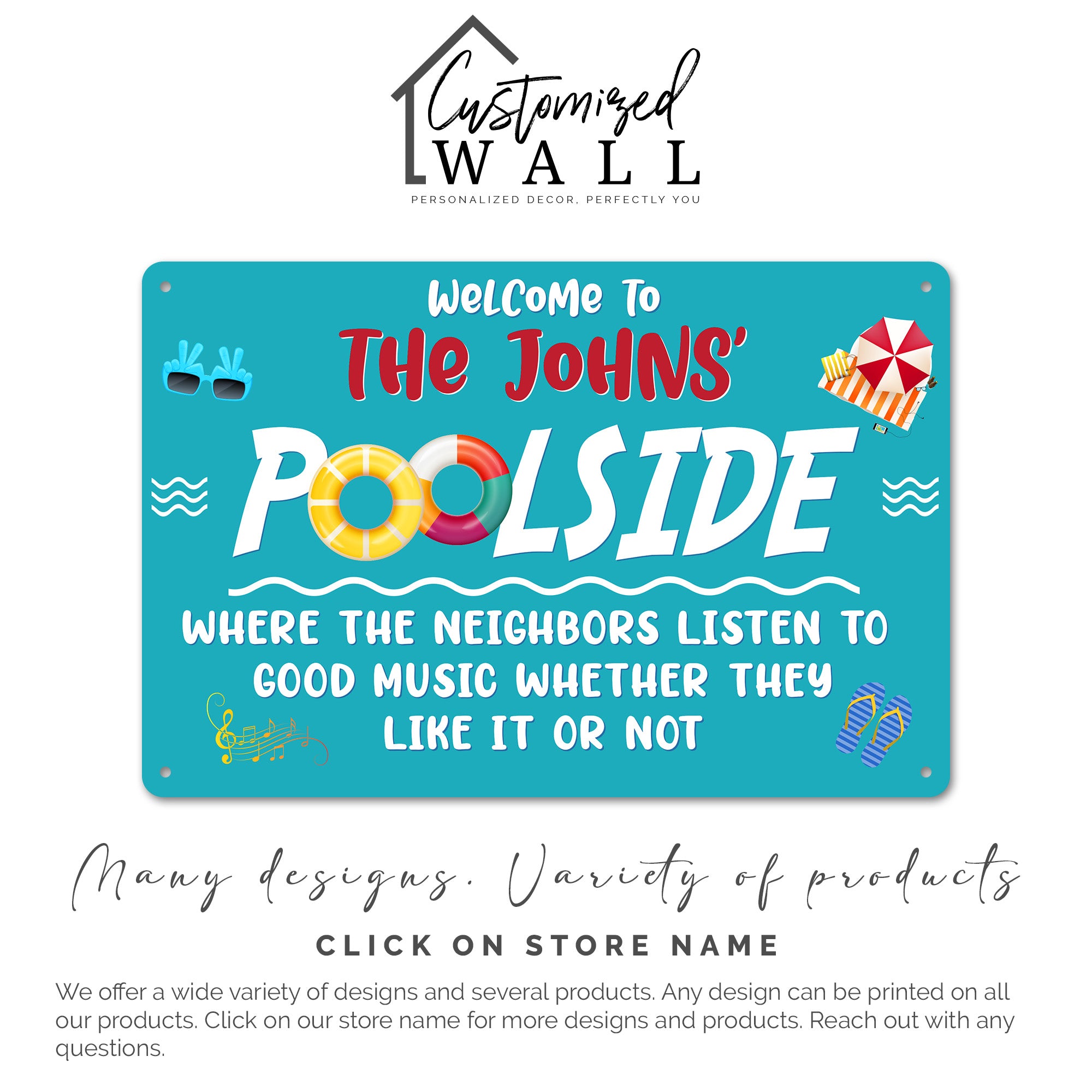 Personalized Poolside Metal Sign – Custom Family Name Plaque for Outdoor Fun & Music Lovers - Image 7