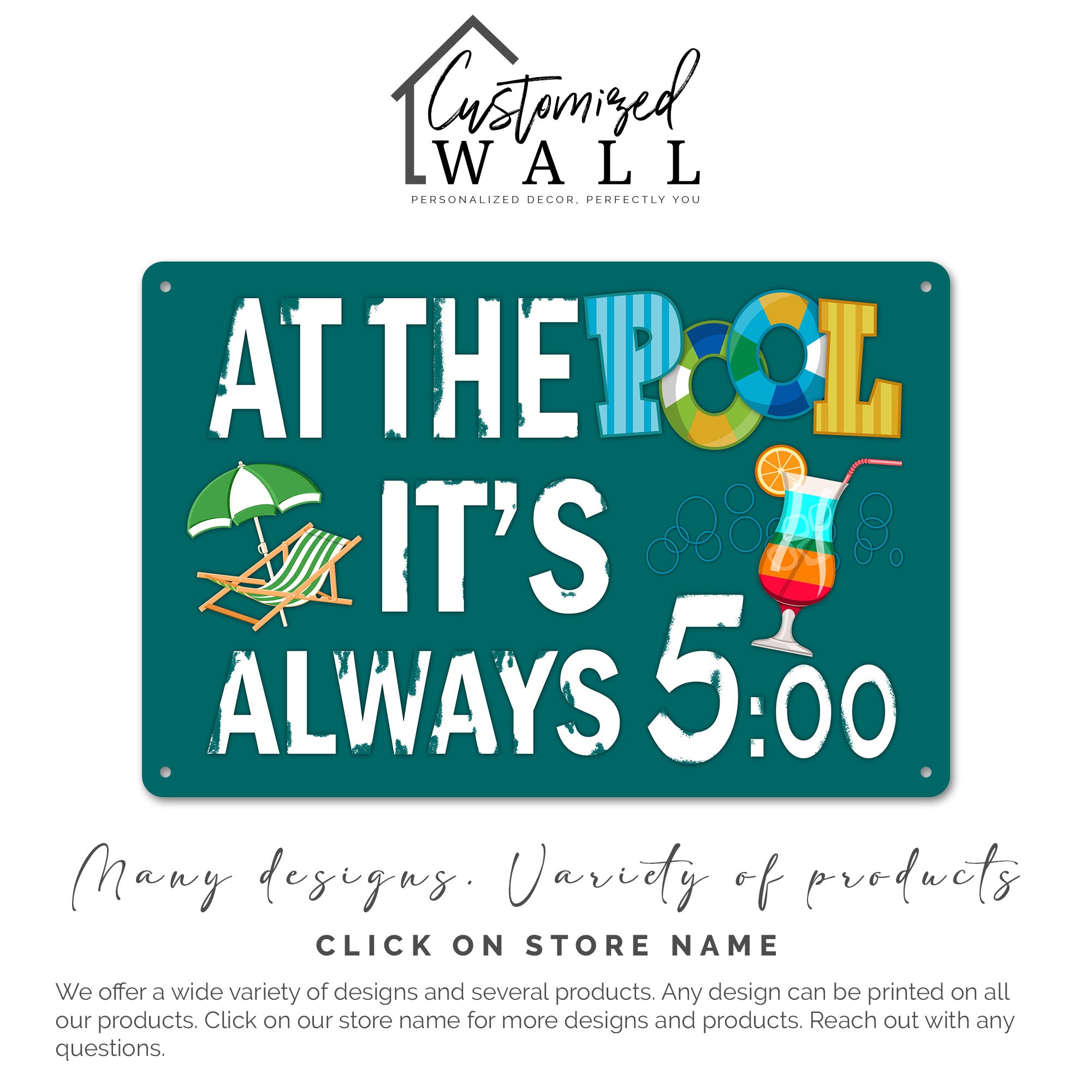 Personalized Metal Poolside Sign - "At The Pool It's Always 5:00" – Customizable Pool Decor for Relaxation Lovers - Image 7