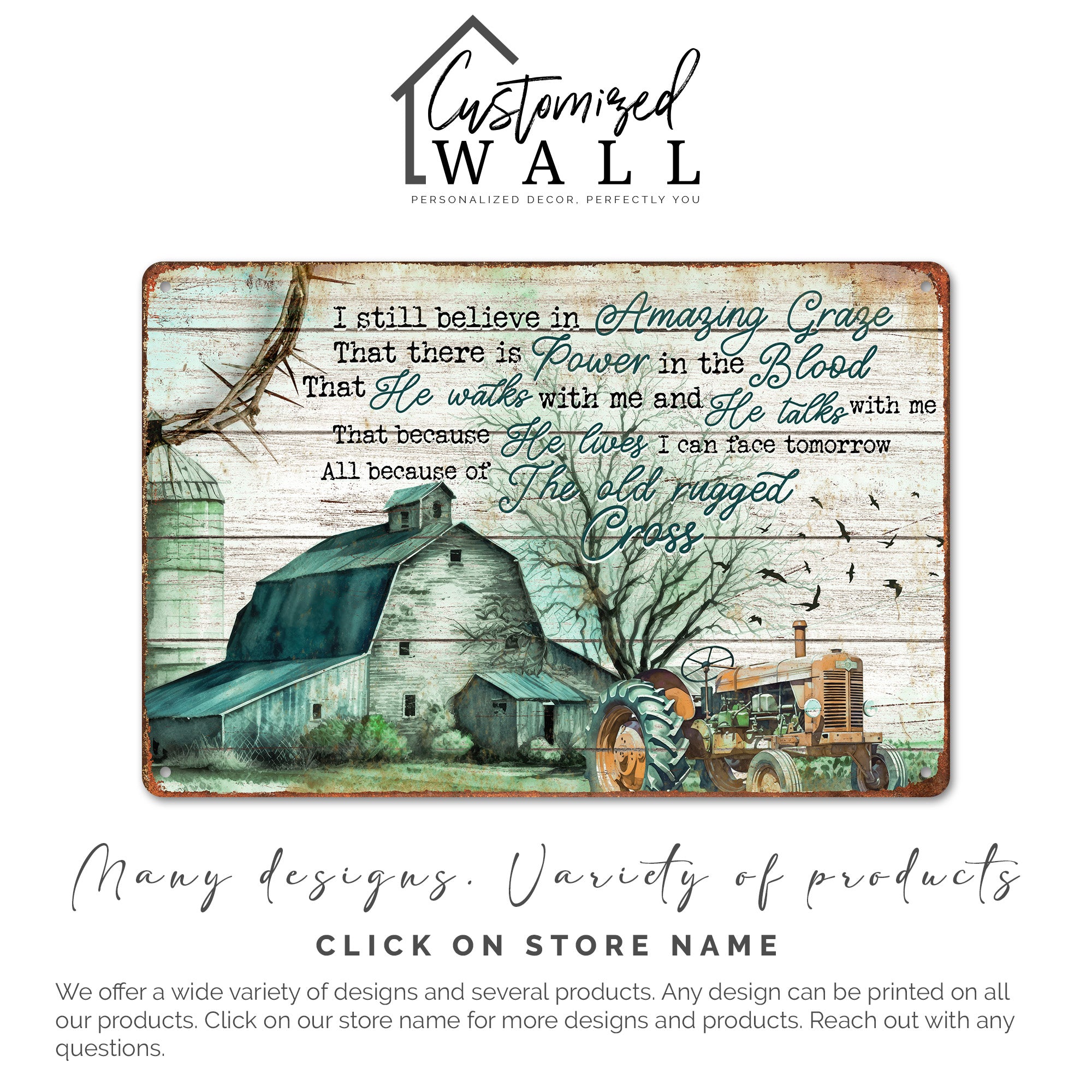 Personalized Farmhouse Metal Sign - Inspirational Christian Decor with Antique Tractor and Barn Scene - Image 6