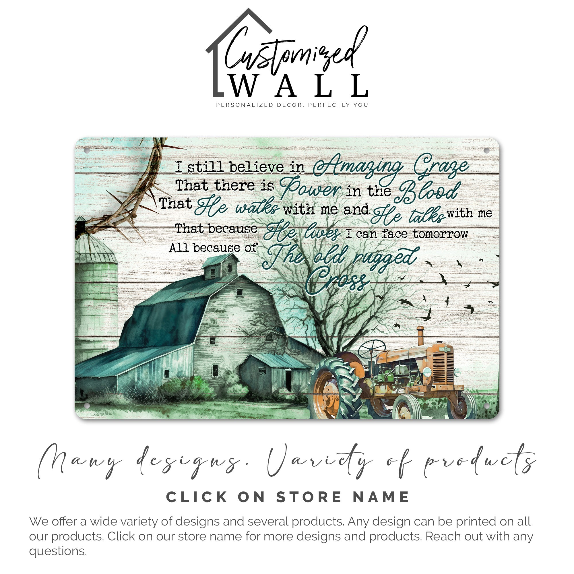 Personalized Farmhouse Metal Sign - Inspirational Christian Decor with Antique Tractor and Barn Scene - Image 7