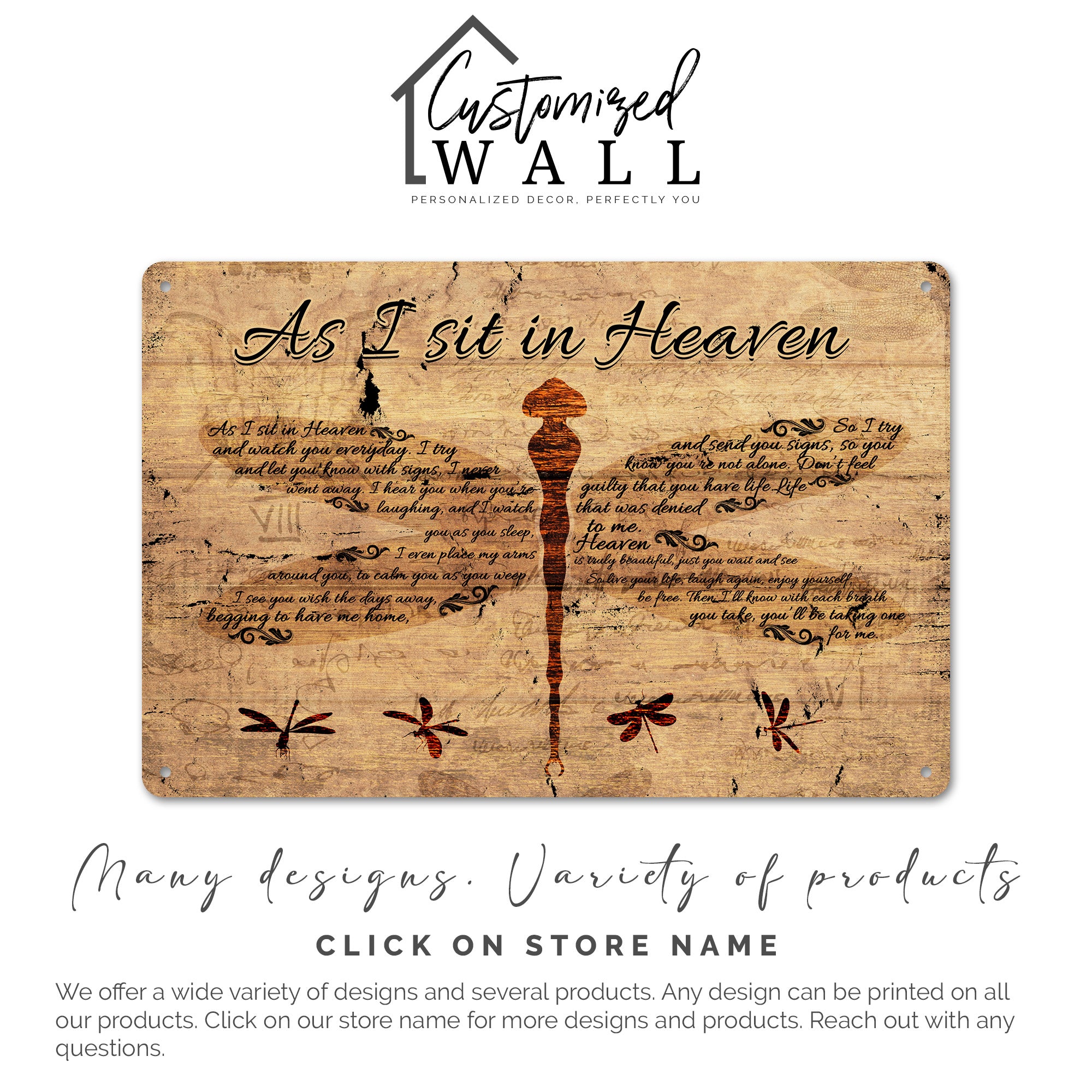 Personalized "As I Sit in Heaven" Metal Sign – Rustic Memorial Plaque with Dragonfly Design for Thoughtful Gift-Giving - Image 4