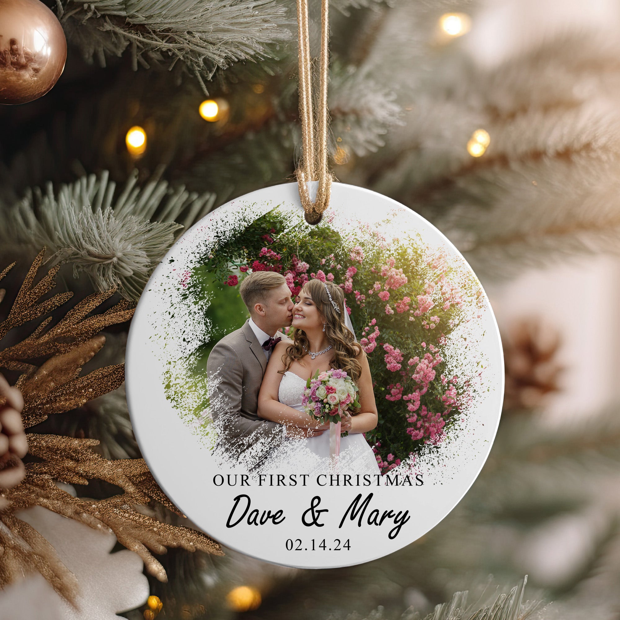 Personalized “Our First Christmas” Ceramic Ornament – Custom Wedding Keepsake for Newlyweds - Image 4