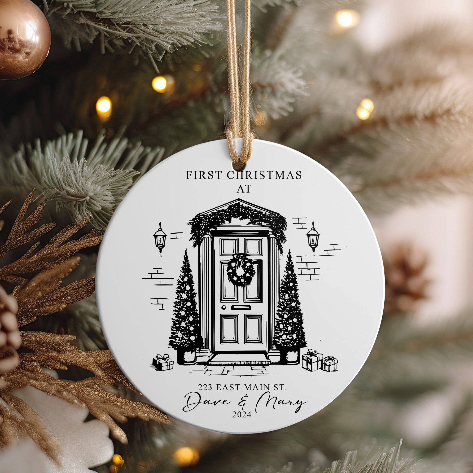 Personalized First Christmas Ceramic Ornament with Custom Address & Names – Premium Handmade Holiday Décor Gift - Image 4