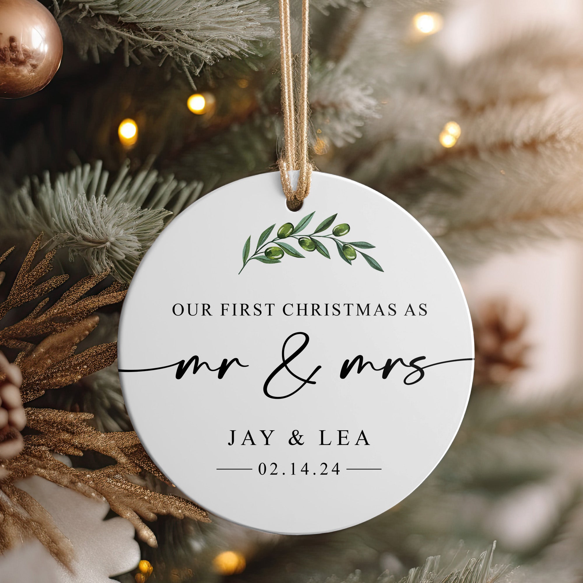 Personalized First Christmas as Mr. & Mrs. Ceramic Ornament - Elegant Handcrafted Design with Custom Names and Date - Image 4