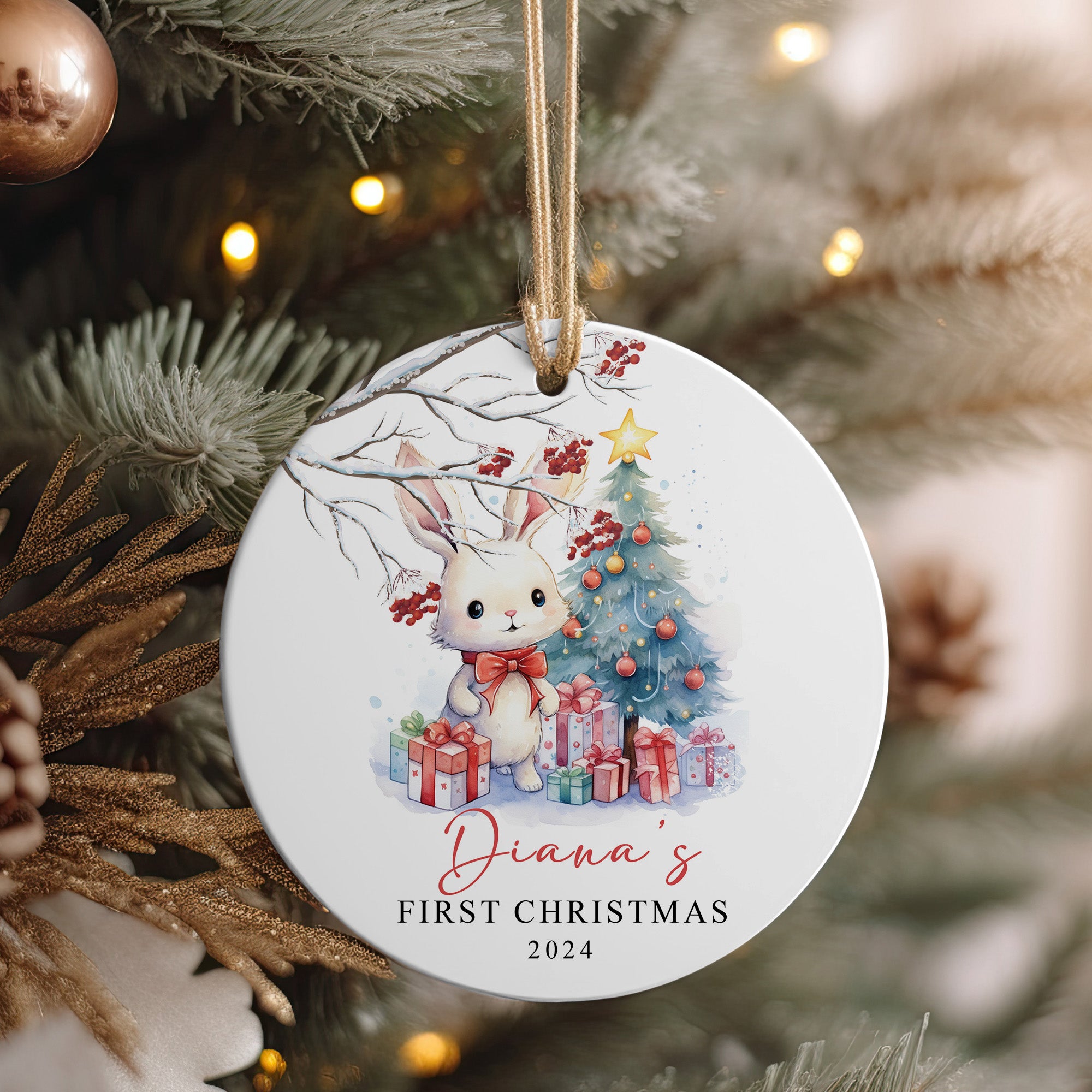 Personalized Baby's First Christmas Ornament 2024 – Handcrafted Ceramic Gift with Adorable Bunny Design - Image 4