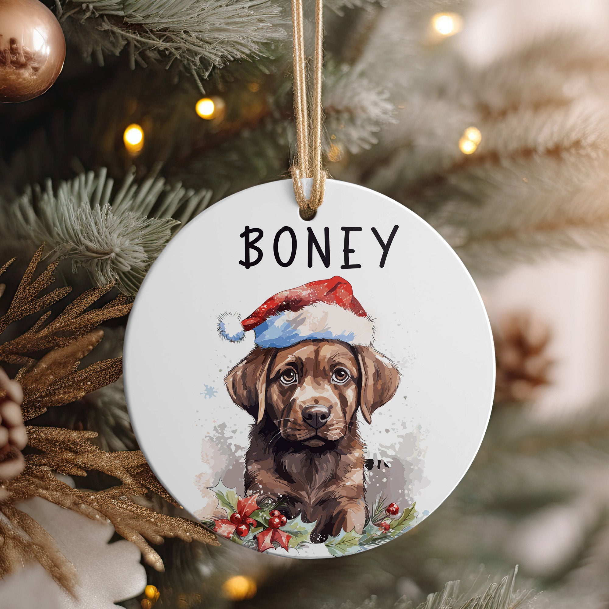Personalized Dog Lover's Ceramic Ornament with Santa Hat Design - Customizable Holiday Gift for Pet Parents - Image 4