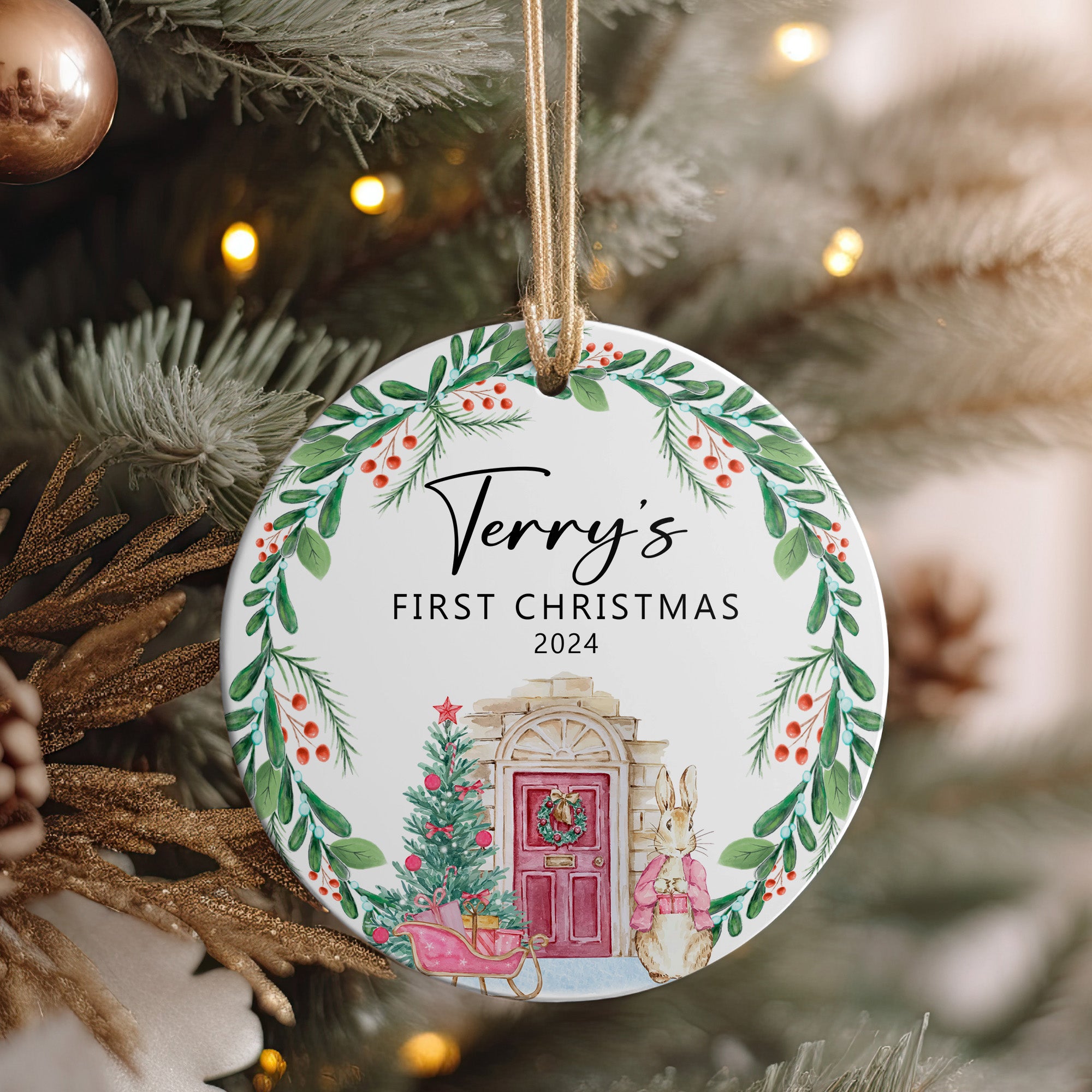 Personalized Ceramic Ornament - "First Christmas" 2024 | Handcrafted Holiday Keepsake for New Baby or Loved Ones - Image 4