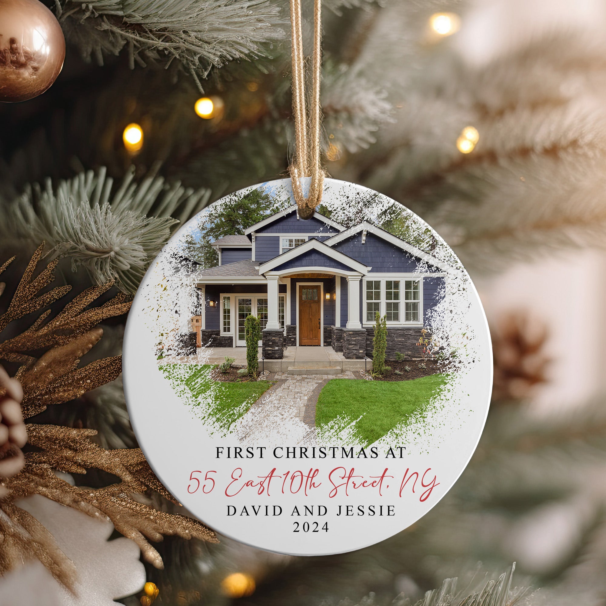 Personalized "First Christmas" Ceramic Ornament with Custom Home Image and Address - Perfect 2024 Keepsake Gift - Image 4