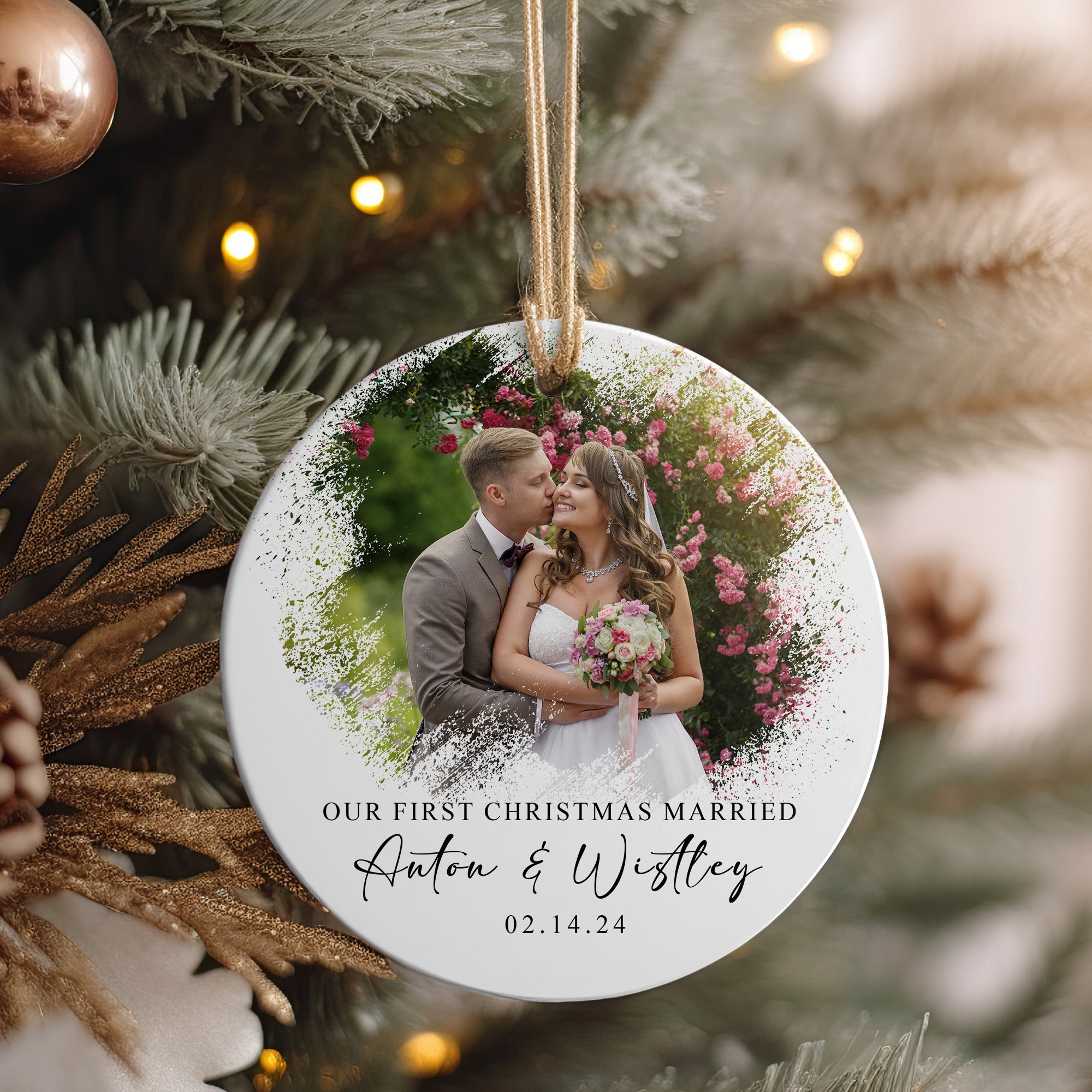 Personalized "Our First Christmas Married" Ceramic Ornament – Customizable Wedding Keepsake with Photo and Names - Image 4