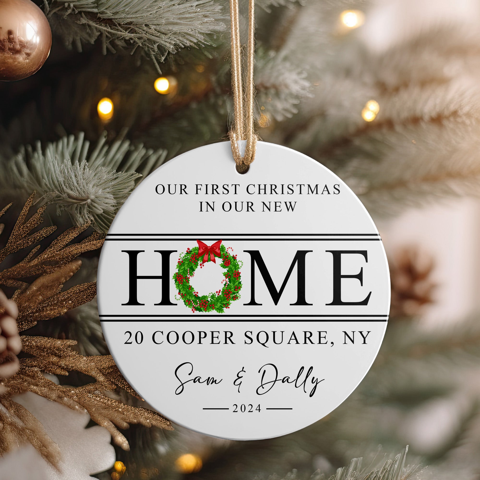 Personalized Our First Christmas Ceramic Ornament - New Home Gift with Custom Address and Names - Image 4