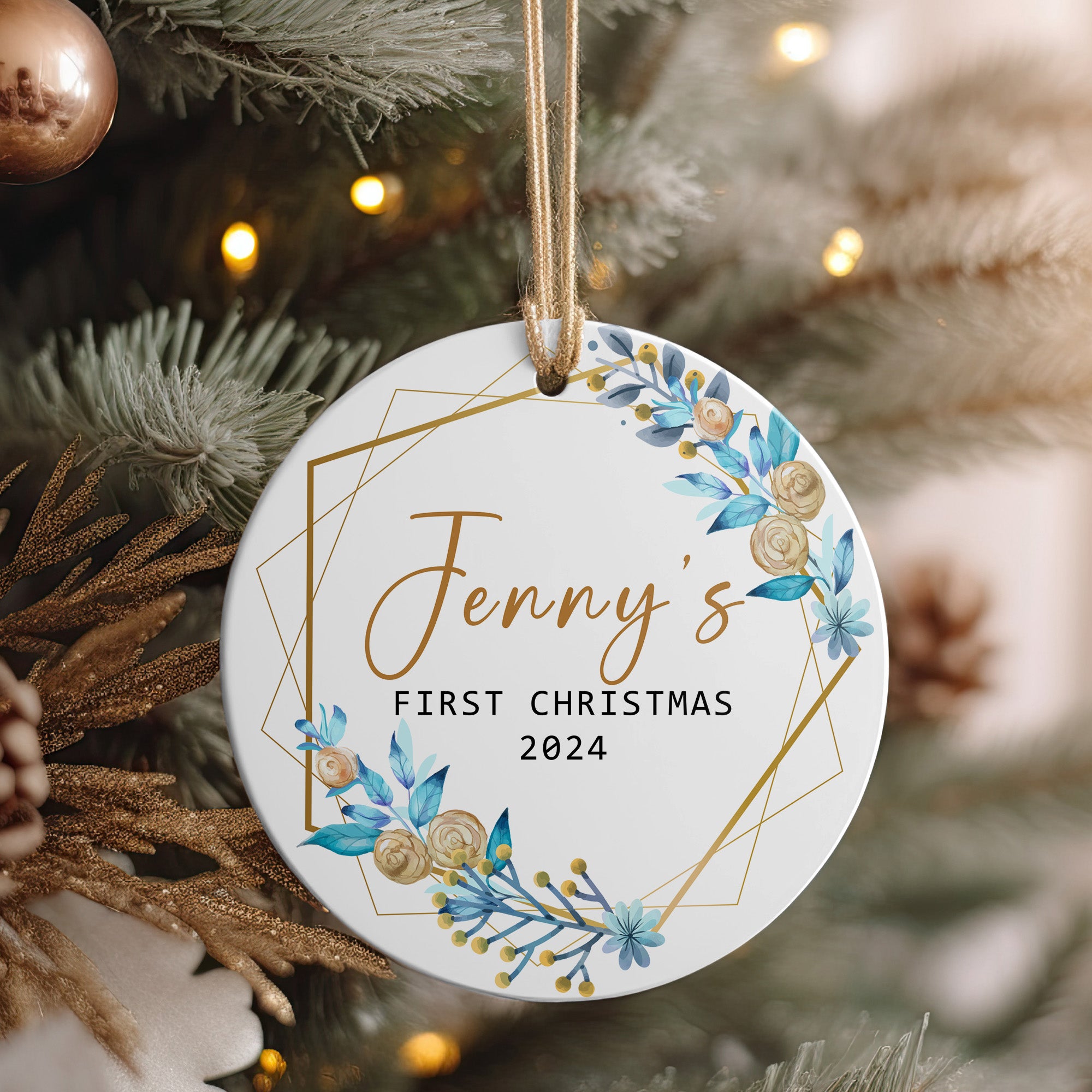 Personalized Baby's First Christmas Ornament - Premium Ceramic Keepsake with Elegant Floral Design - Image 4