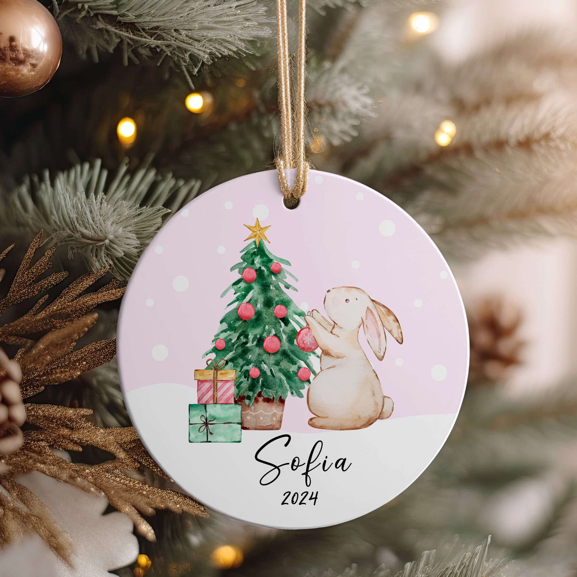 Personalized 2024 Christmas Bunny Ceramic Ornament – Custom Name & Year, Perfect Holiday Gift Keepsake - Image 4