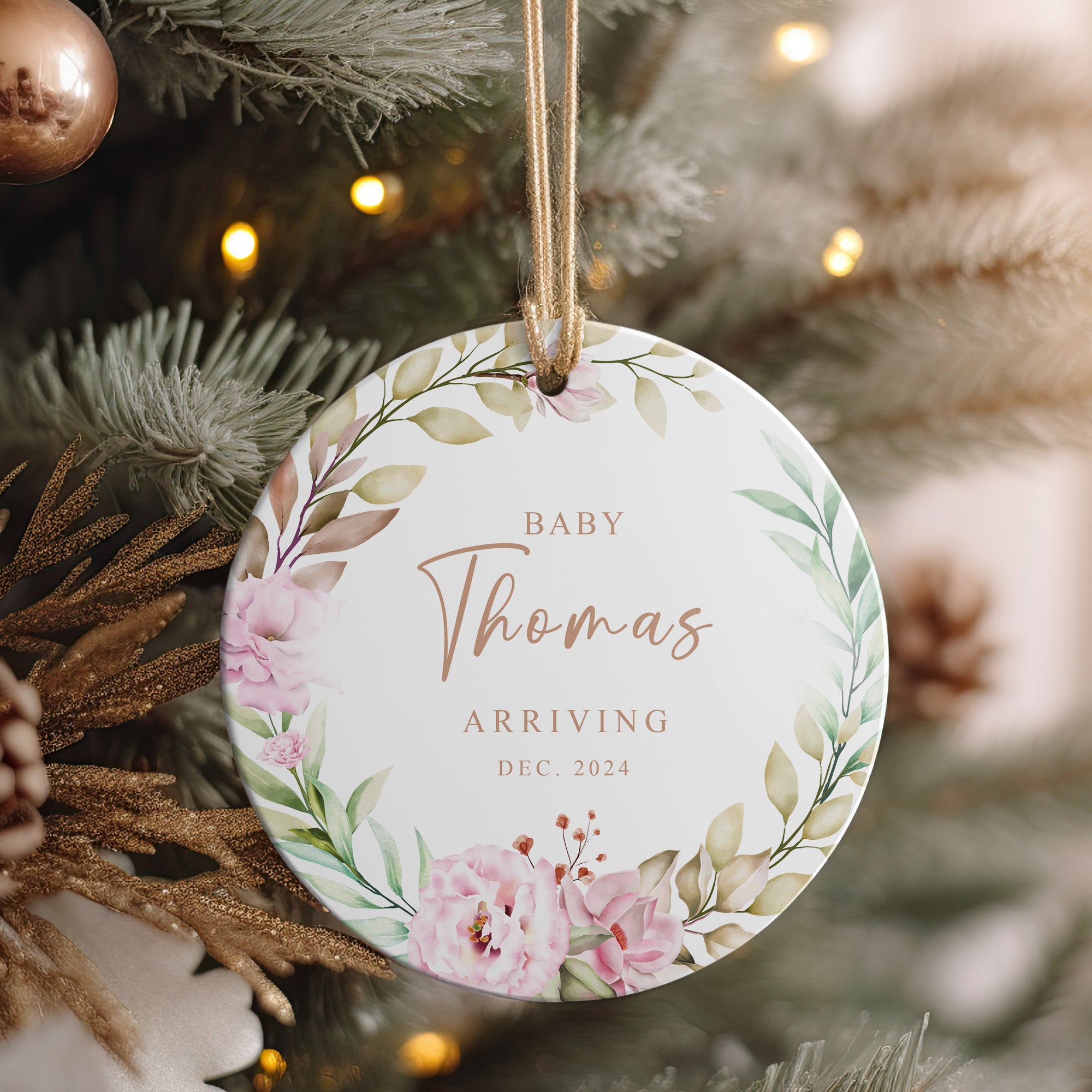 Personalized Baby Announcement Ceramic Ornament - Custom Floral Design for New Arrivals - Perfect for Parents, Grandparents, and Unique Gift Ideas - Image 4