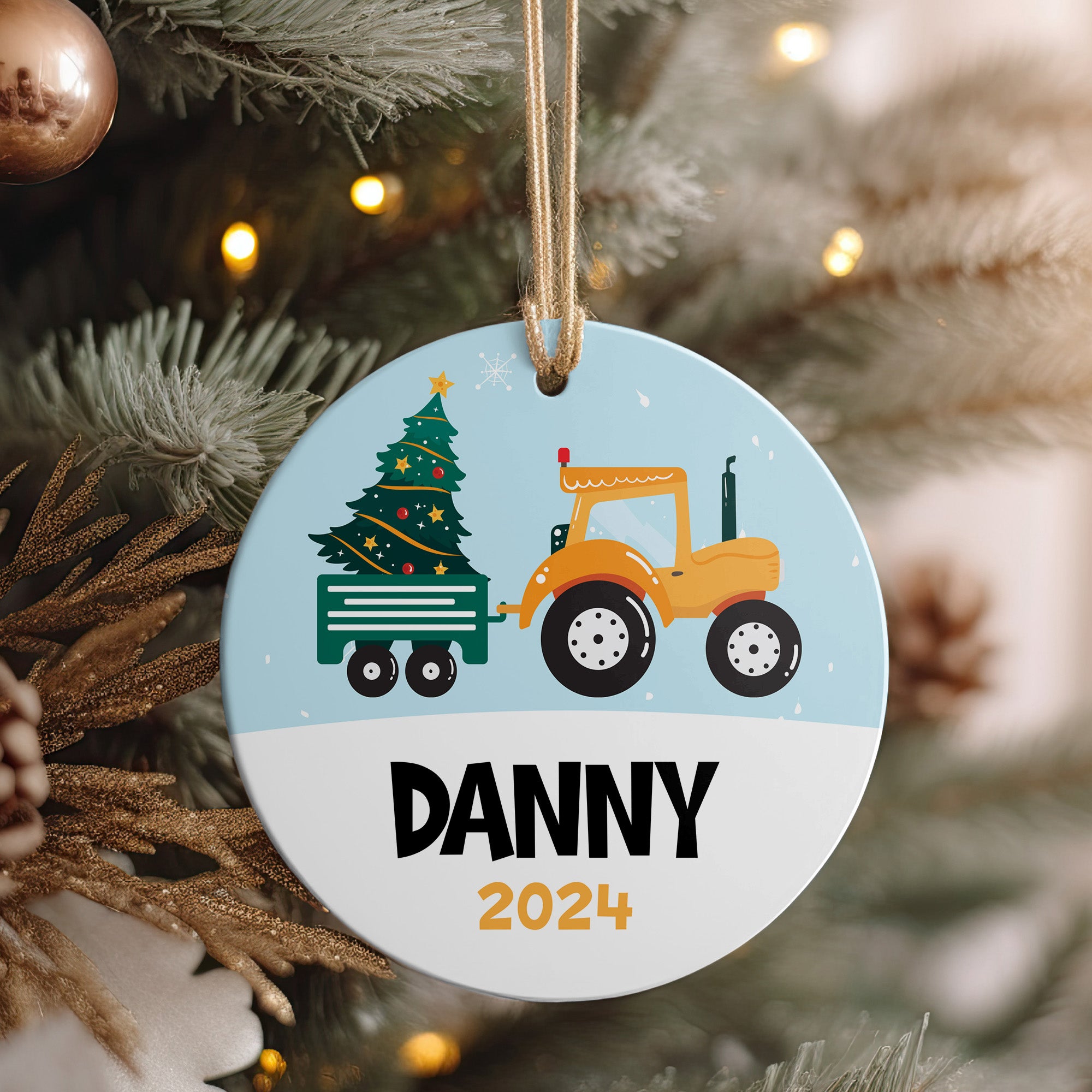 Personalized Christmas Tractor Ornament 2024 – Custom Ceramic Keepsake for Kids, Family Gift, Holiday Decor - Image 4