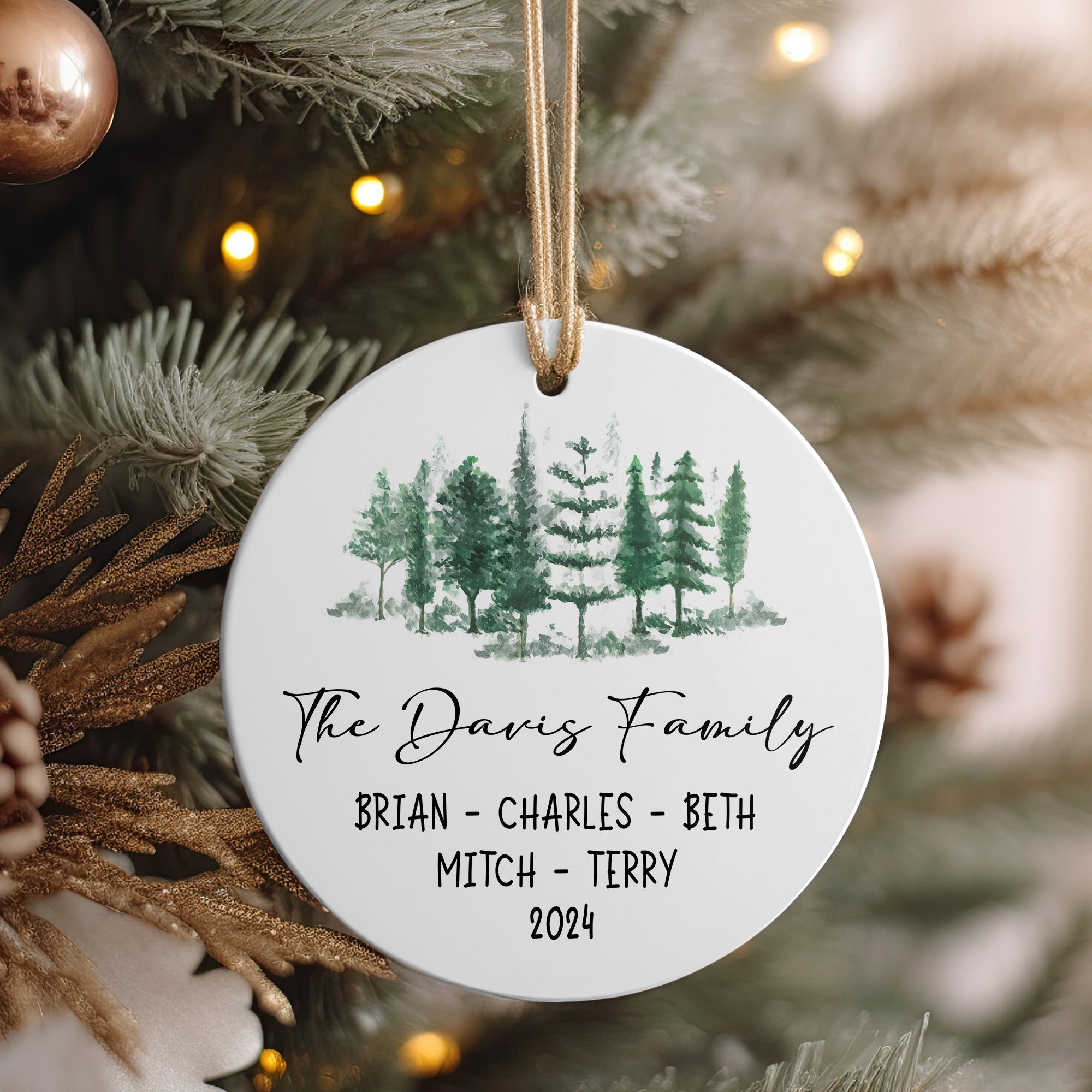 Personalized Family Evergreen Ceramic Ornament - Custom Names & Year - Handmade Gift for Holidays and Special Occasions - Image 4