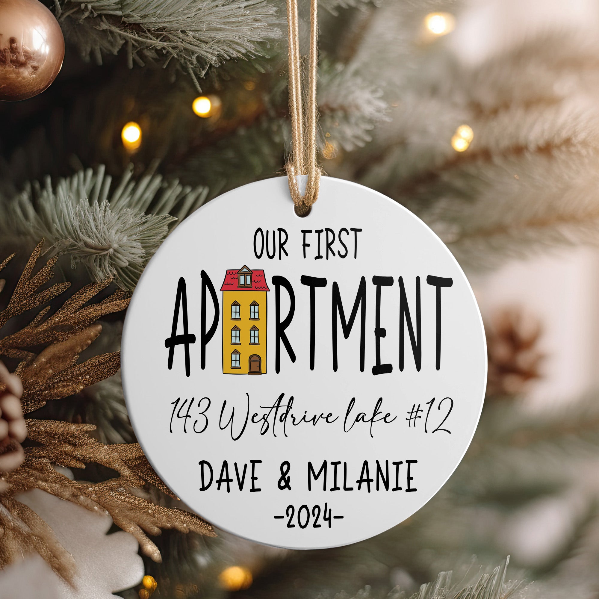 Personalized "Our First Apartment" Ceramic Ornament - Customizable Keepsake for New Homeowners, Handmade 2024 Memento - Image 4
