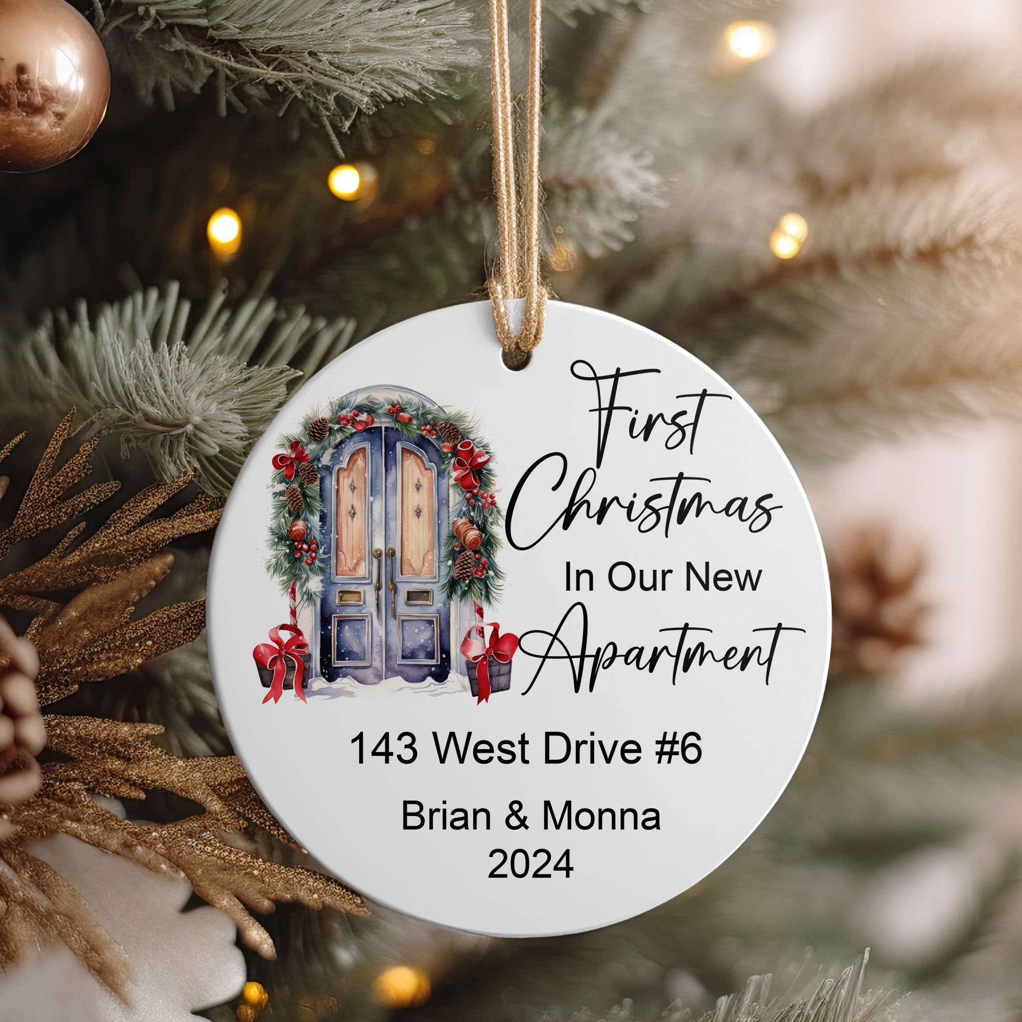 Personalized First Christmas in Our New Apartment Ornament – Custom Ceramic Keepsake for Couples, Family, Friends, or New Homeowners - Image 4