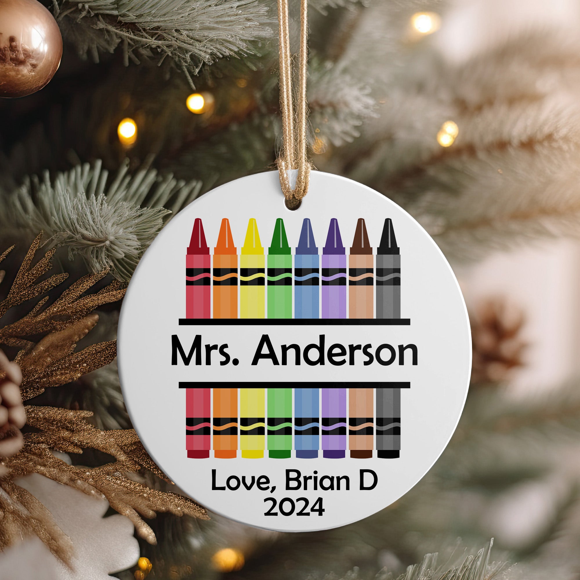 Personalized Crayon Design Ceramic Ornament for Teachers with Custom Name and Year - Perfect Holiday Gift for Educators - Image 4