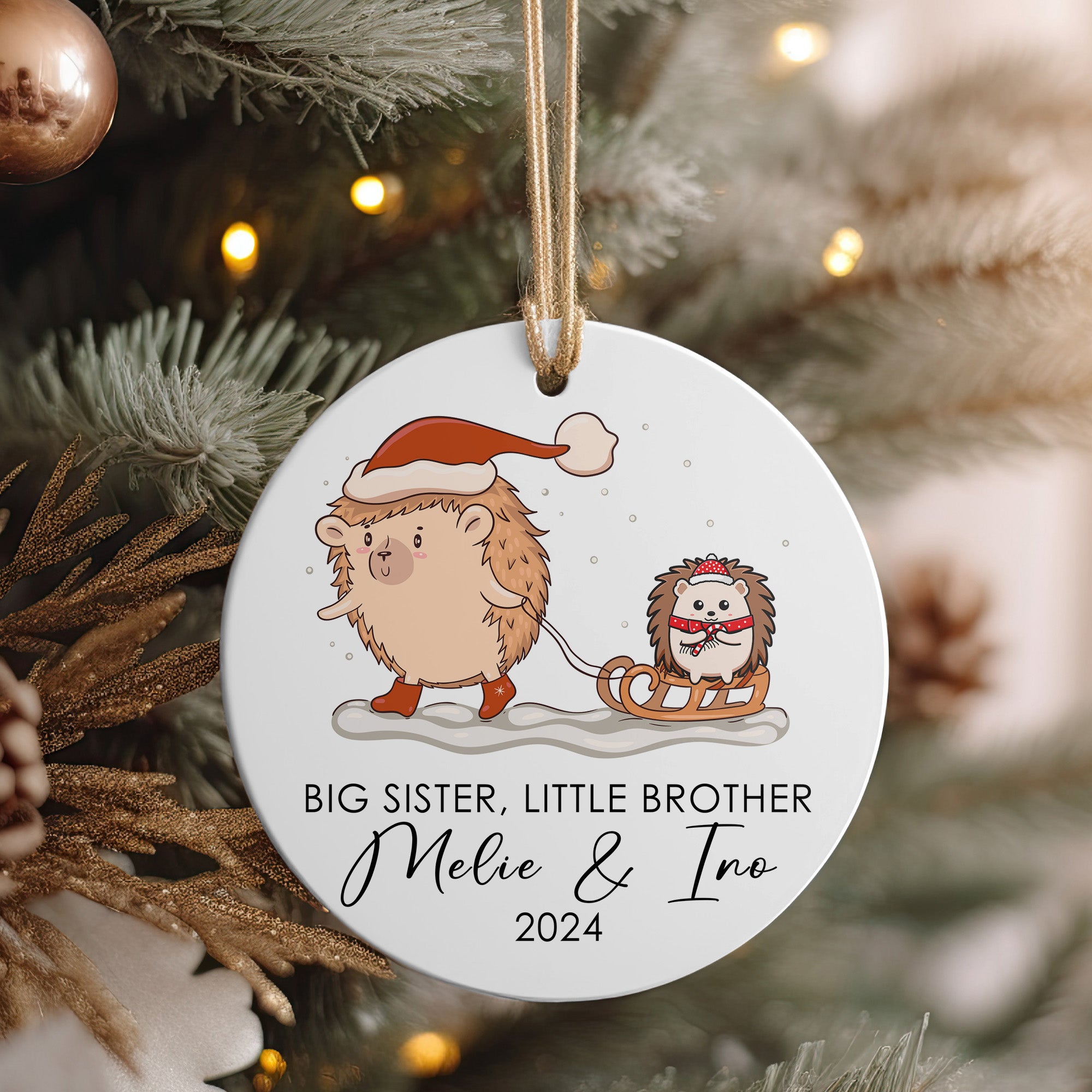 Personalized Big Sister Little Brother Ceramic Ornament 2024 - Handcrafted Holiday Keepsake for Family Celebrations - Image 4