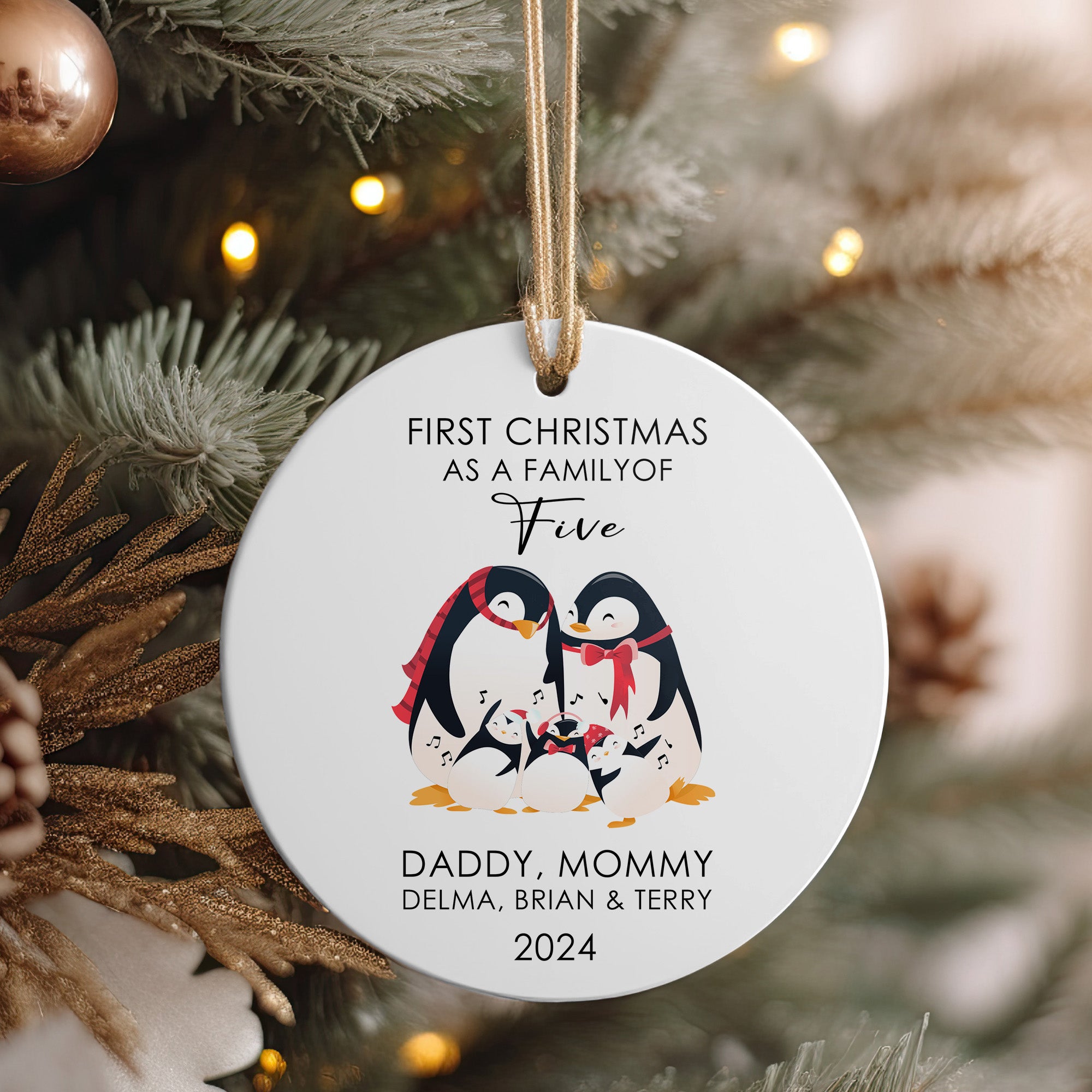 Personalized Family of Five Penguin Christmas Ornament - Custom Ceramic Keepsake for 2024 Holidays - Image 4