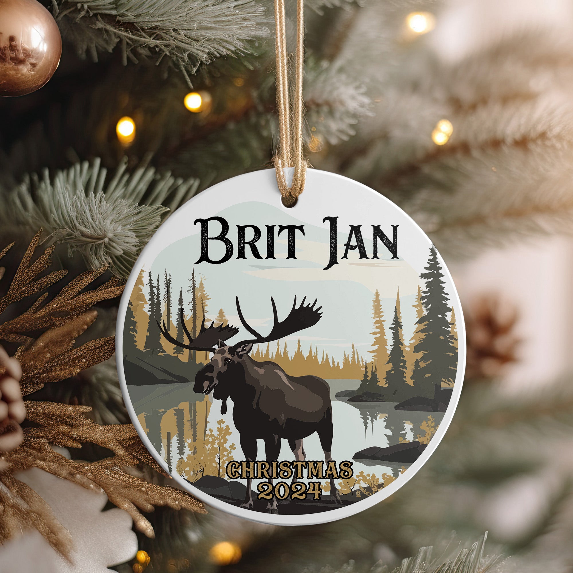 Personalized Christmas 2024 Moose Ceramic Ornament – Rustic Nature Scene, Perfect for Wildlife Lovers - Image 4