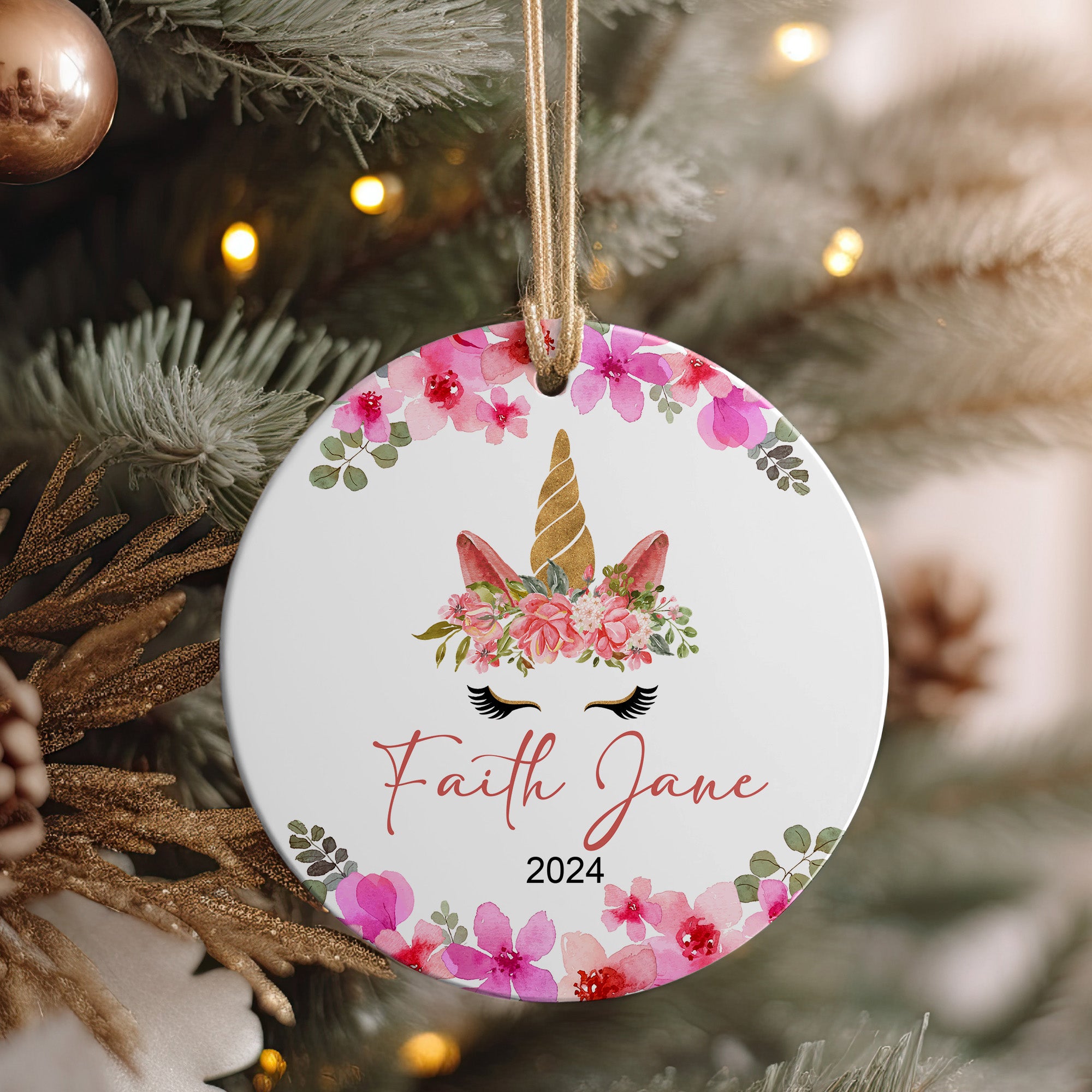 Personalized Unicorn Ceramic Ornament - Custom Floral Design, Perfect Gift for Kids and Unicorn Lovers, 2024 Edition - Image 4