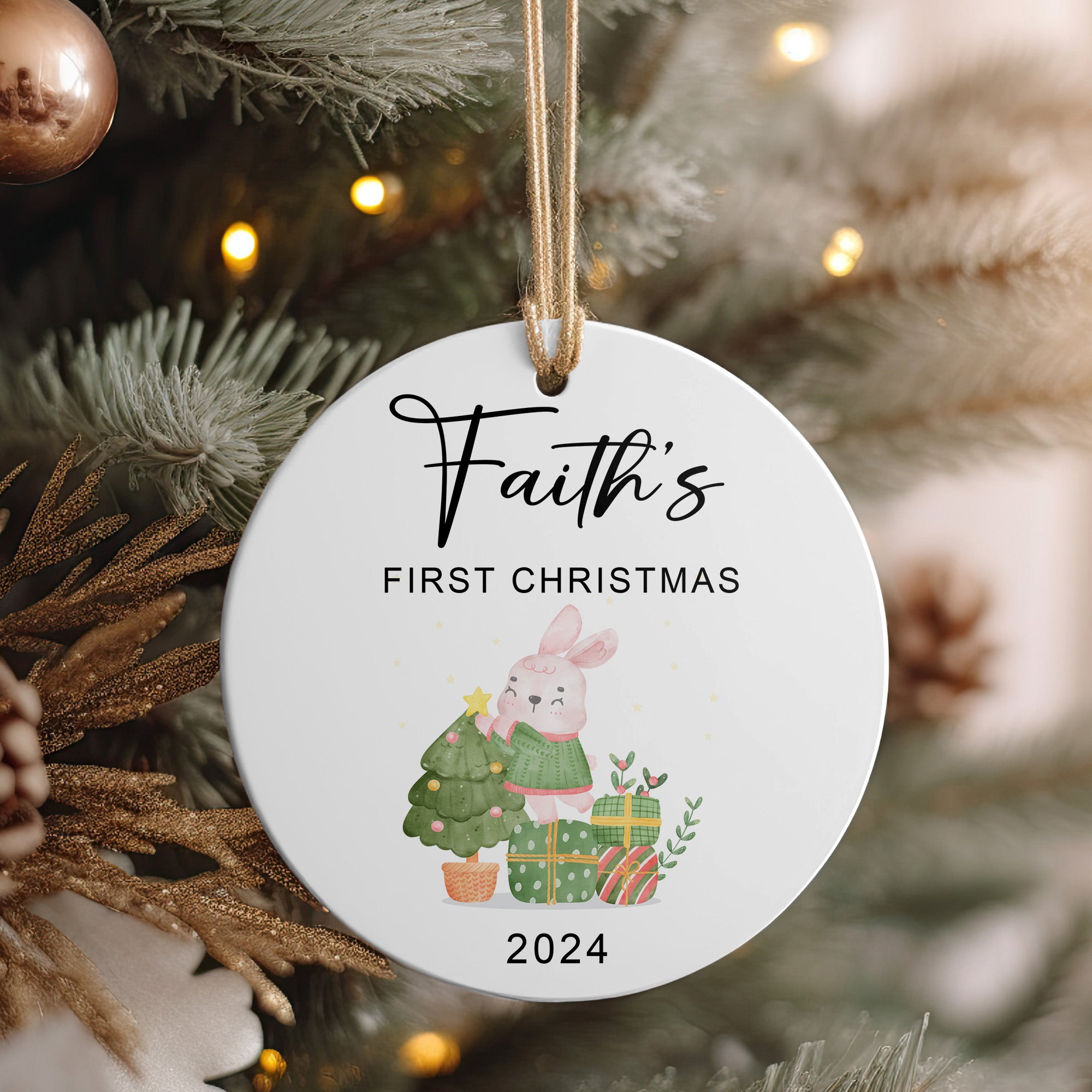 Personalized Baby's First Christmas Ceramic Ornament 2024 - Custom Name and Year Keepsake Gift - Image 4