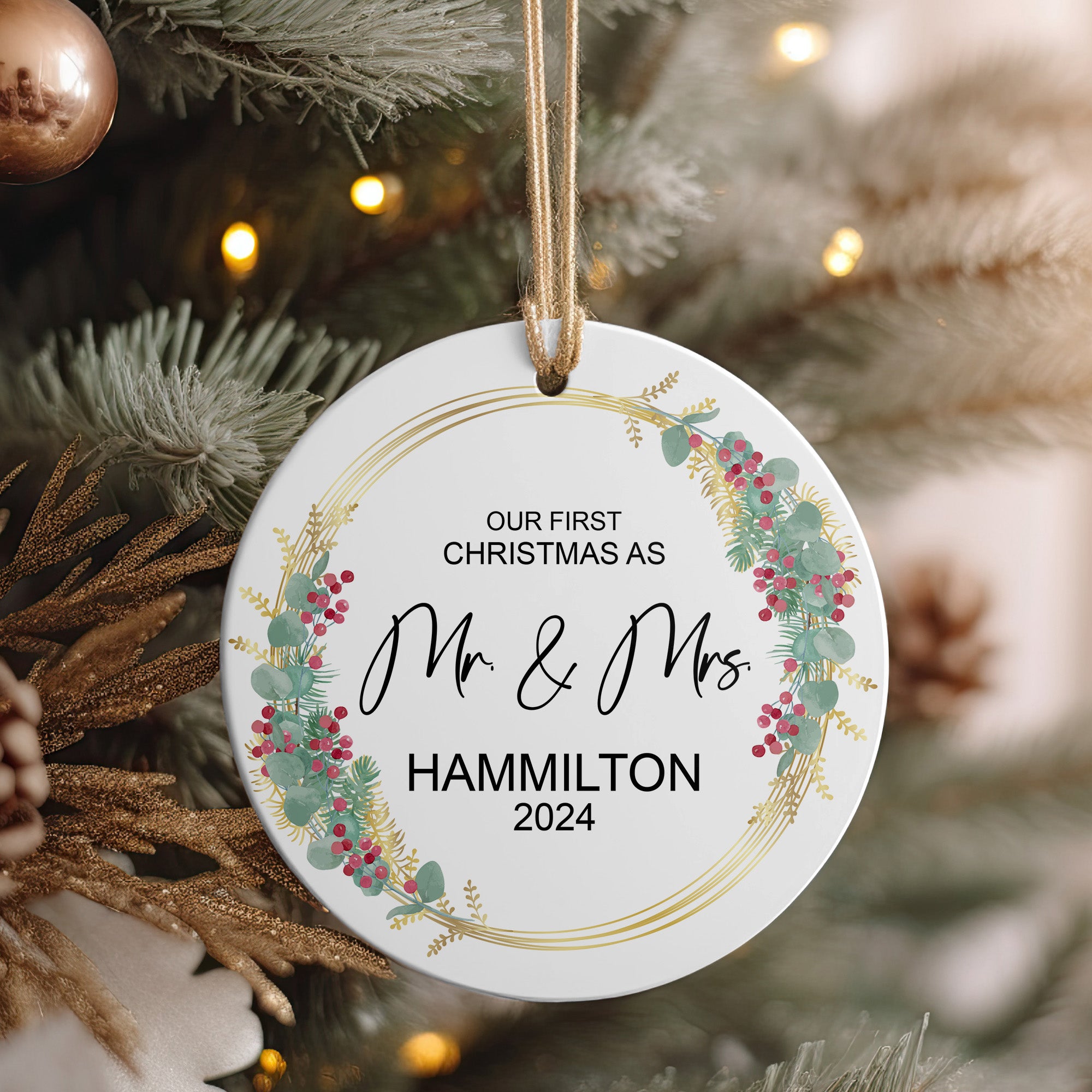Personalized First Christmas as Mr. & Mrs. Ceramic Ornament - Custom Wedding Keepsake 2024 - Image 4