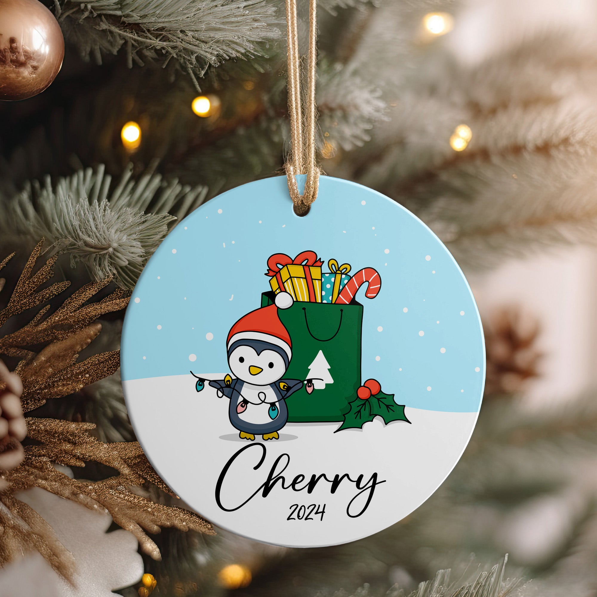 Personalized Penguin Christmas Ornament 2024 - Custom Ceramic Keepsake for Holiday Gift Giving - Image 4