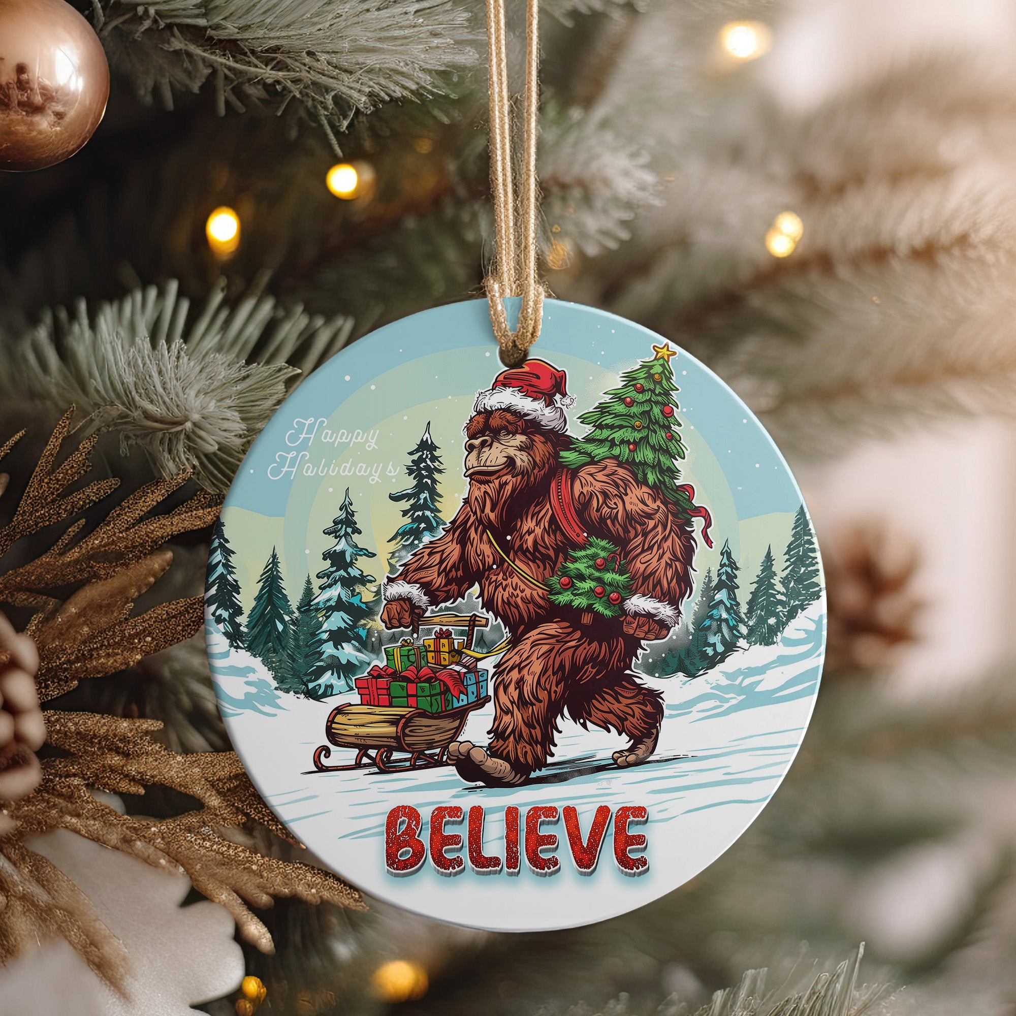 Personalized Holiday Sasquatch Ornament – Handcrafted Ceramic with Festive Design for Unique Christmas Decor - Image 4