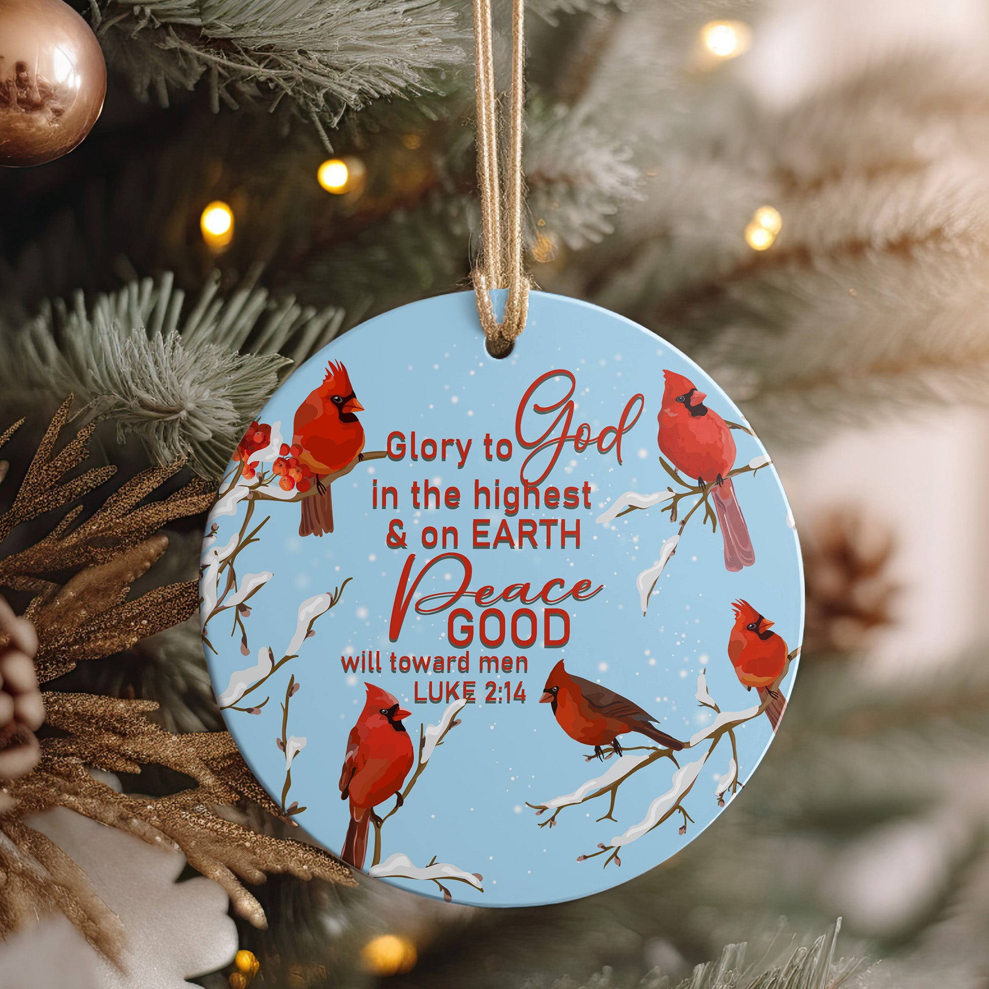Personalized Cardinal Christmas Ornament - Ceramic Luke 2:14 Design - Perfect for Holiday Decor & Gifts - Image 4