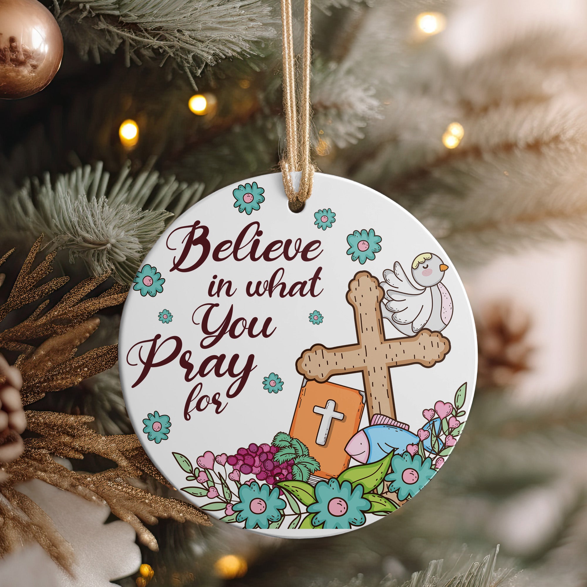 Personalized Handmade Ceramic Ornament with Inspirational Quote and Christian Symbols for Special Occasions - Image 4